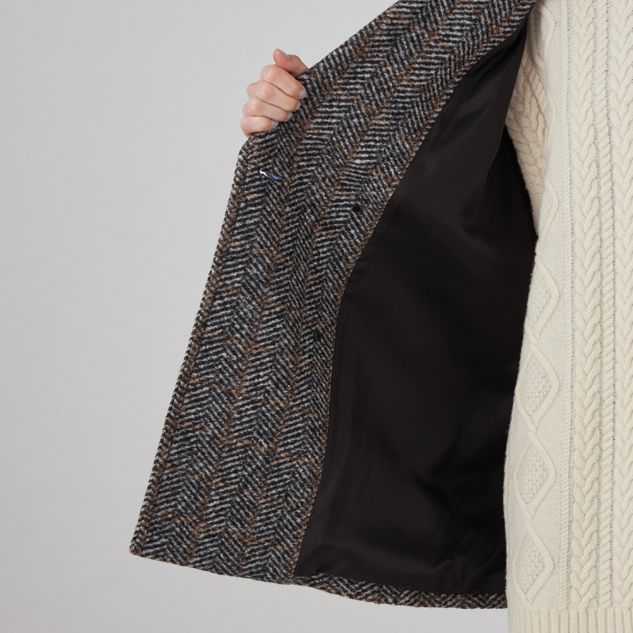 トゥモローランドMACPHEE ネイビー ダブルブレストコート カラーネップツイード ダブルブレストロングコート