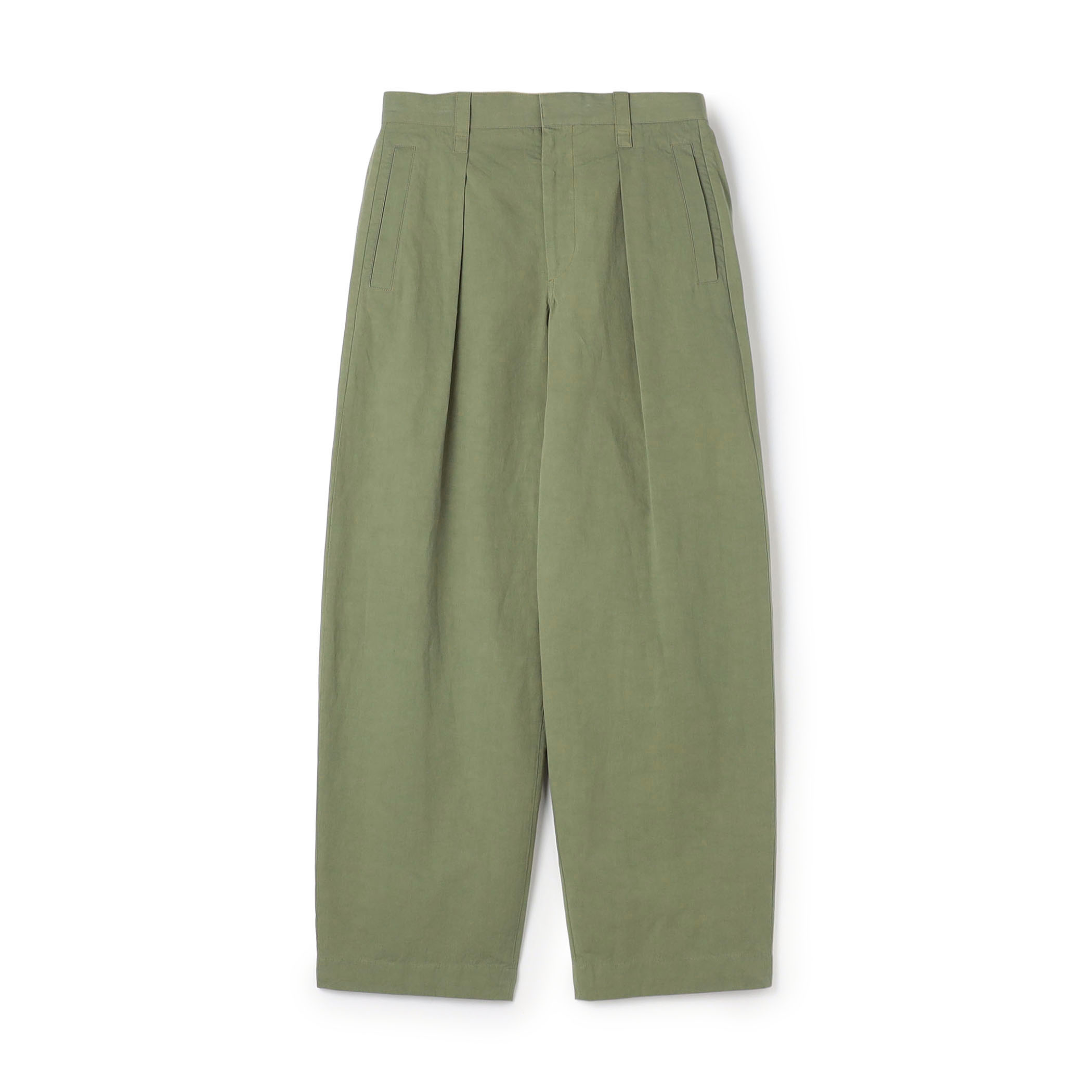 コットンリネンスラブ 1プリーツカーブパンツ