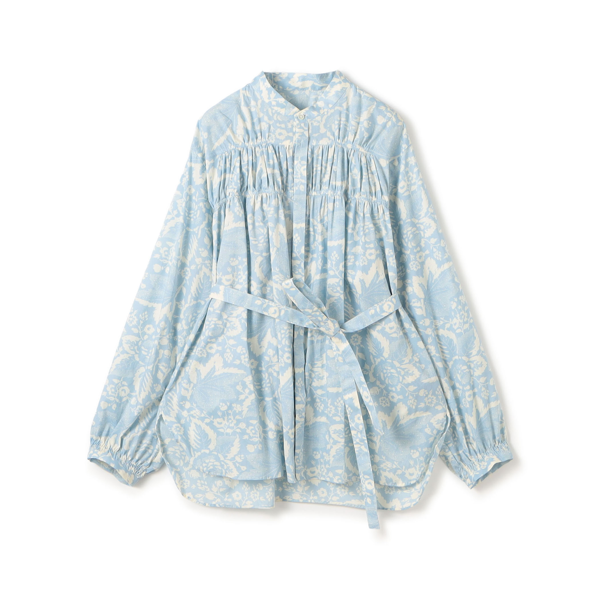 コットンローンプリント シャーリングチュニックブラウス