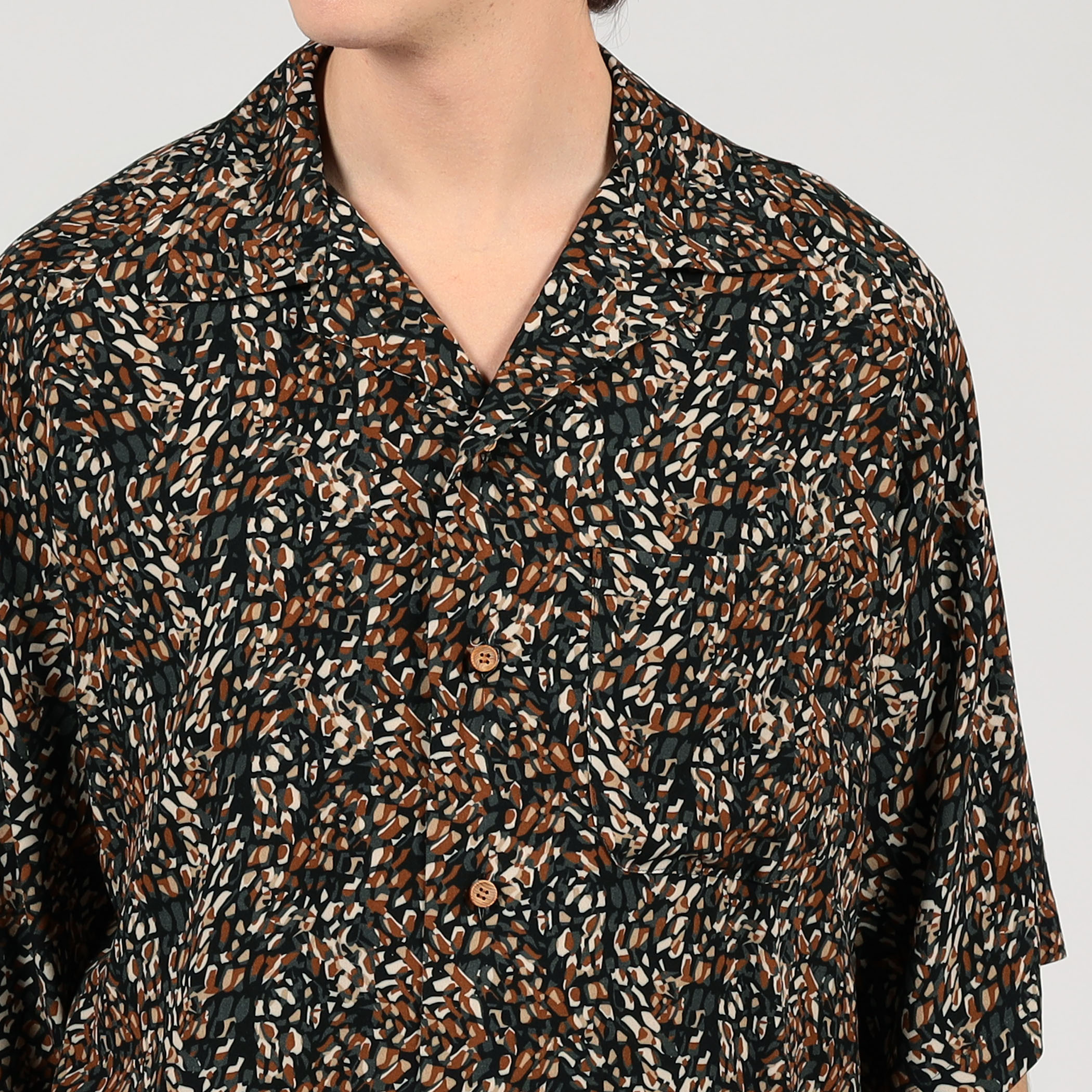 GOODOL & Co. レーヨン半袖シャツ ブラック 別注】m's braque レーヨン オープンカラー ハーフスリーブ