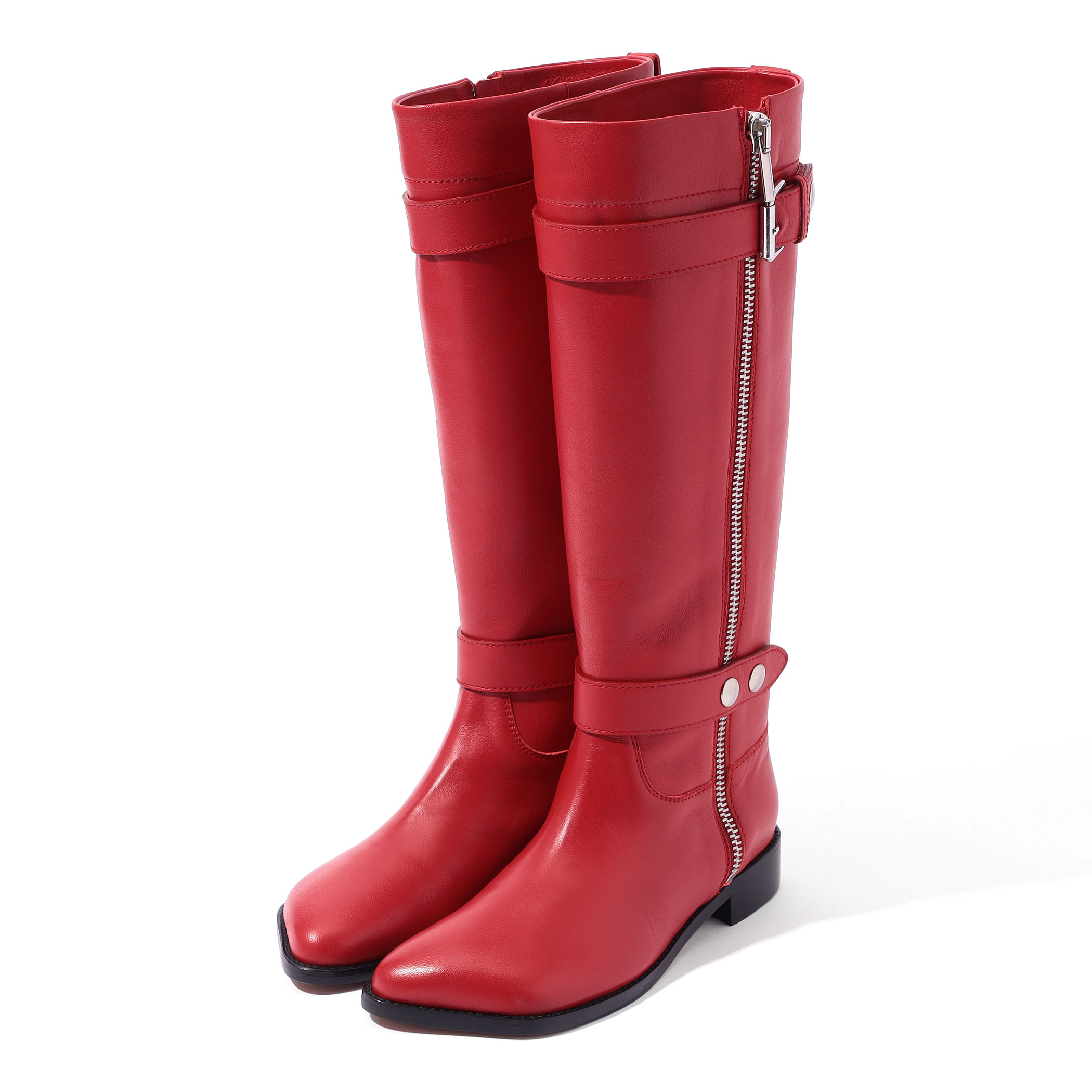 レッド レザー ライディングブーツ Niccolo Pasqualetti OBLIQUA RIDING BOOTS ライディングブーツ