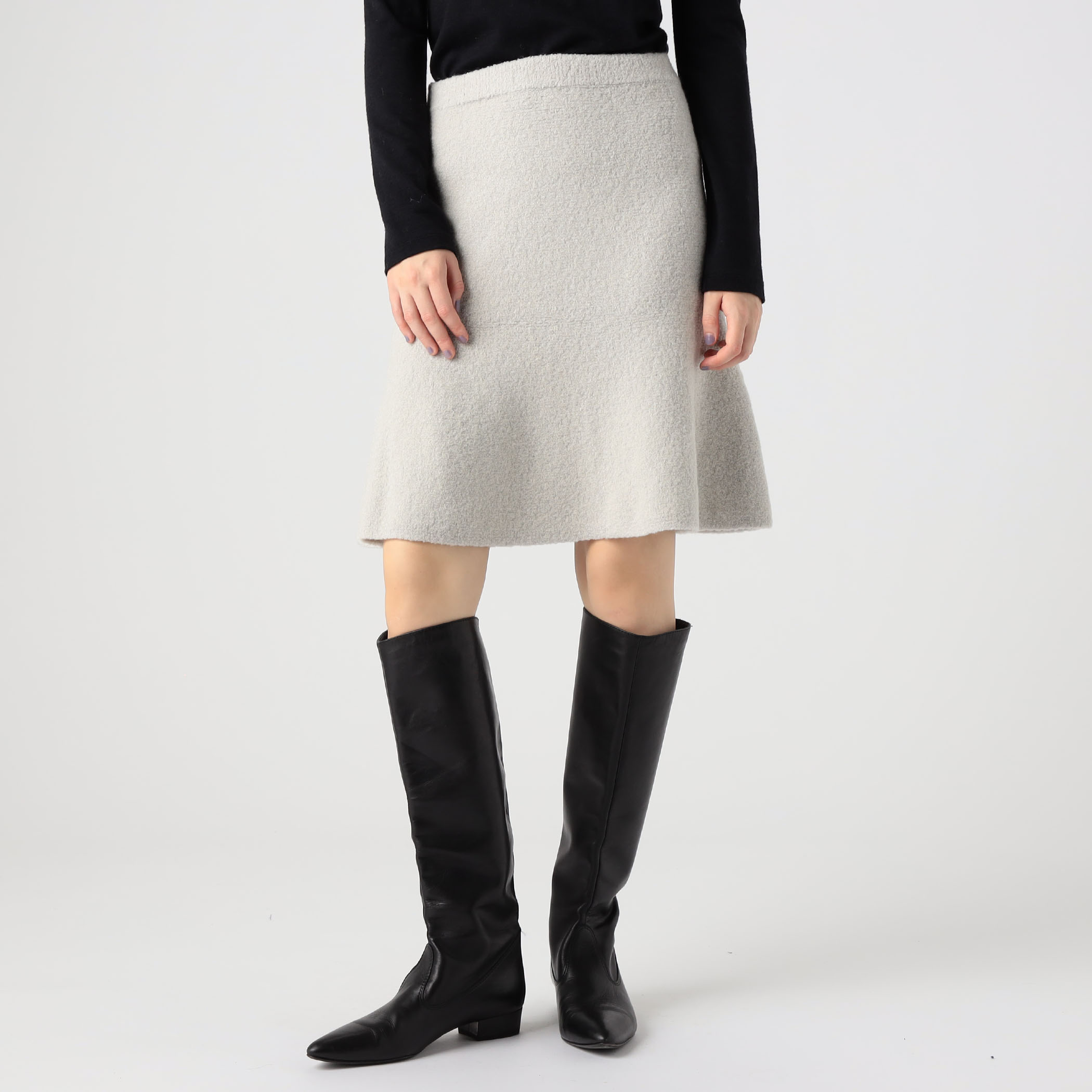 DT MaxMara ★ ウール混 ミニ スカート ELASTICO グレー ウールシルクストレッチブークレー フレアミニスカート