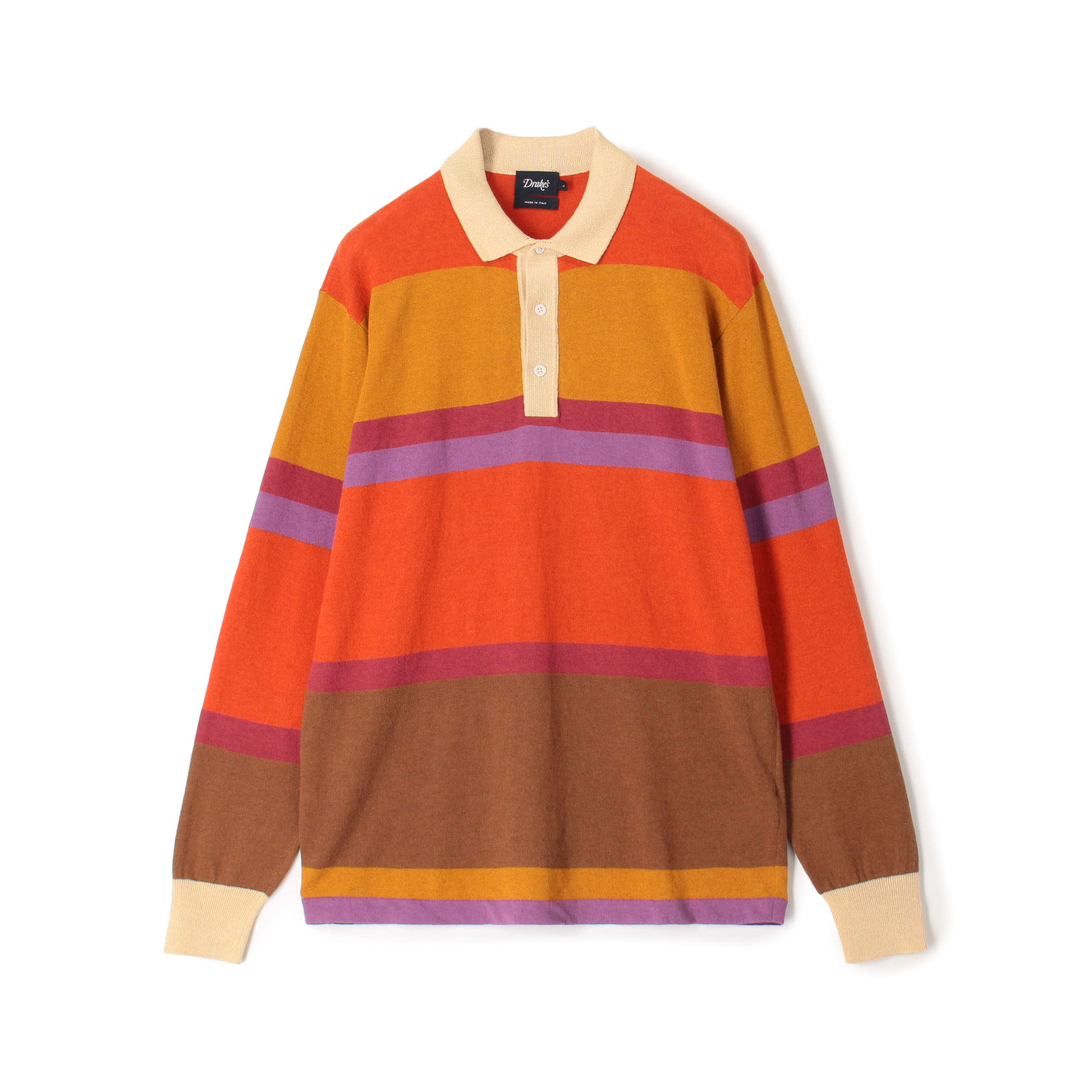 Drake’ｓ STRIPED KNITTED RUGBY コットンリネン ラグビーポロシャツ