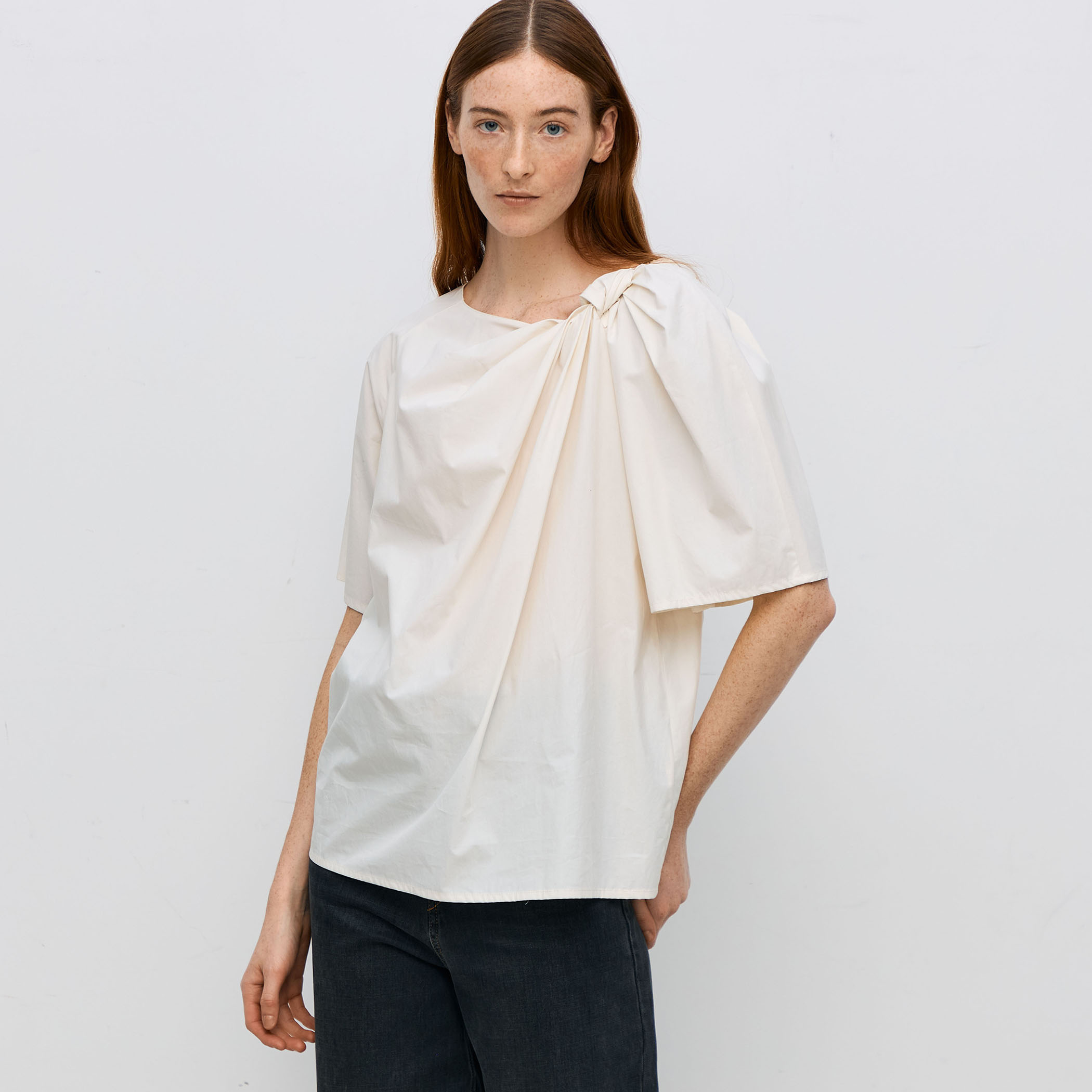 新品　TOMORROWLAND コットン　ブラウス セール】 プロセスドコットン ネックフリルブラウス （シャツ