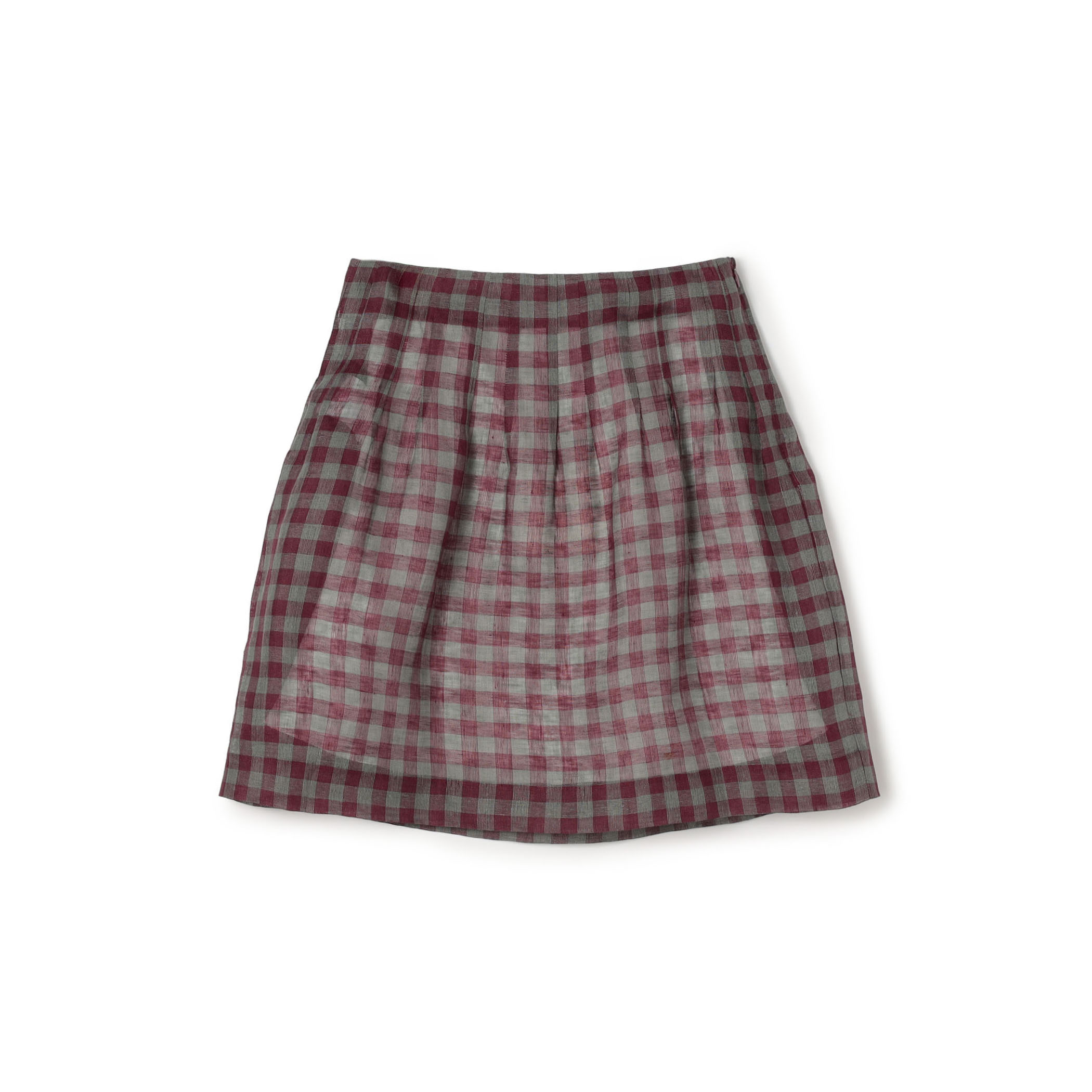 SHUSHU/TONG Low Pleated Skirt リネン チェックスカート