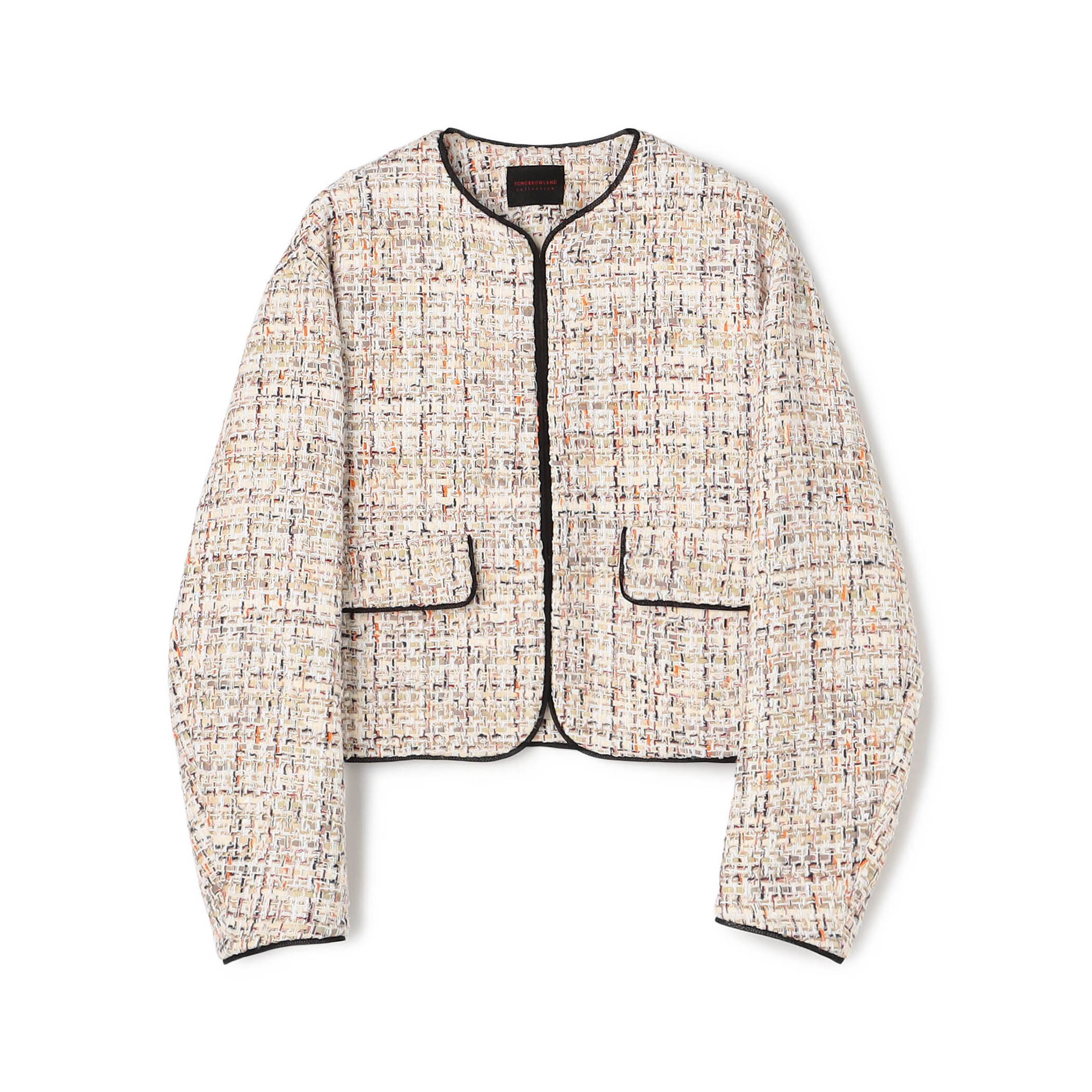 ホロウファンシーツイード ノーカラートリミングジャケット