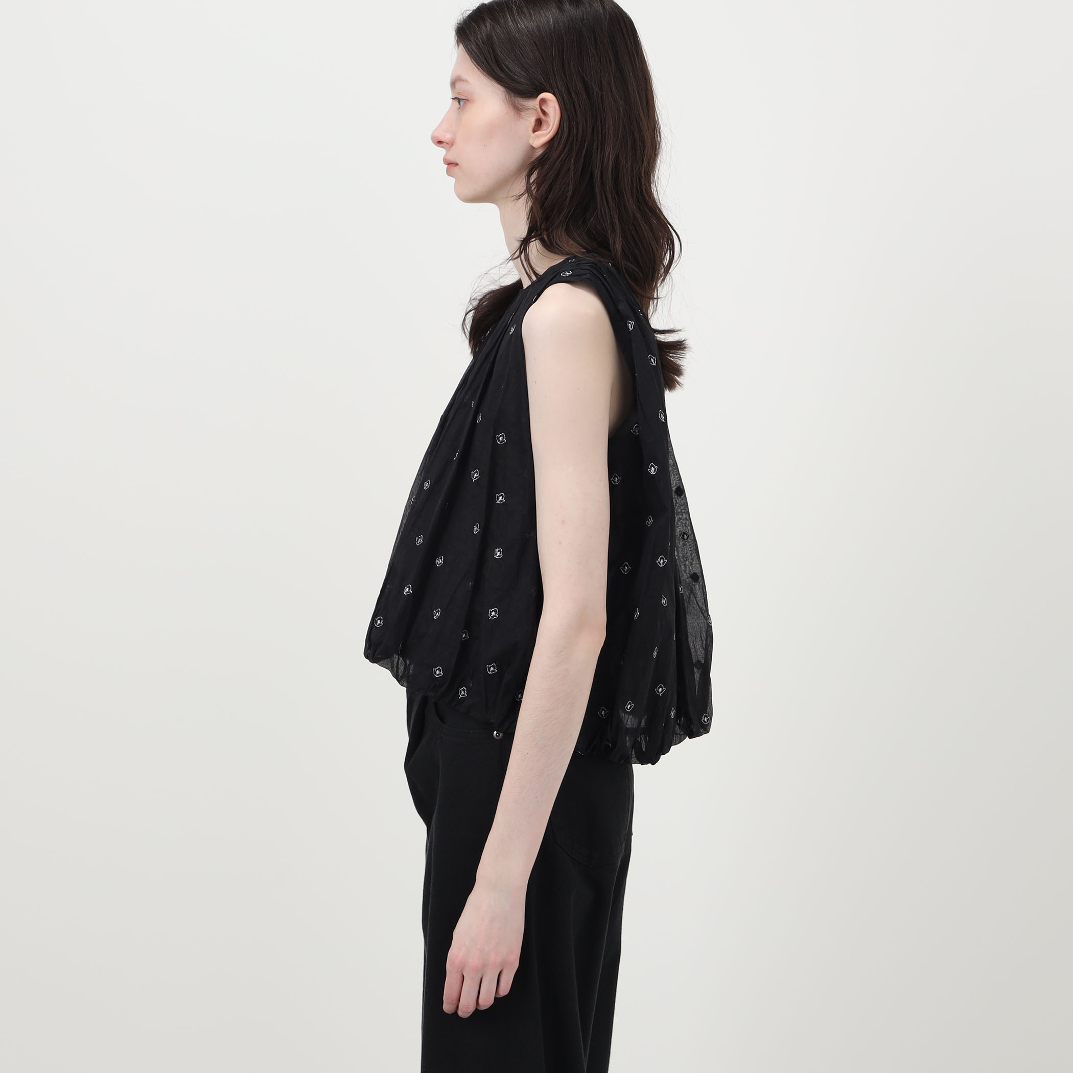 別注】ne Quittez pas BLACK DOUBLE ORGANZA ノースリーブ トップス