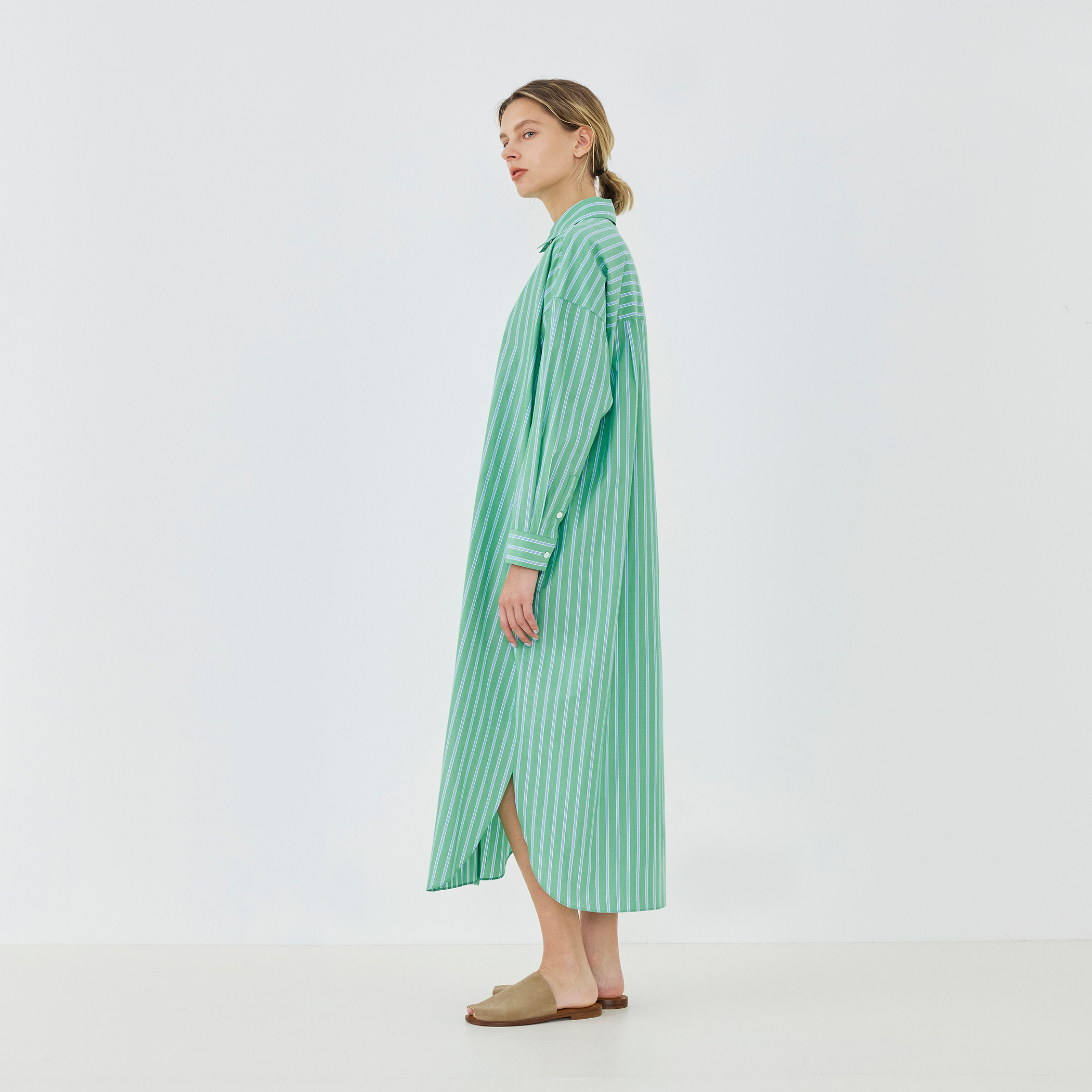 ストライプブロード ロングシャツワンピース｜トゥモローランド 公式サイト