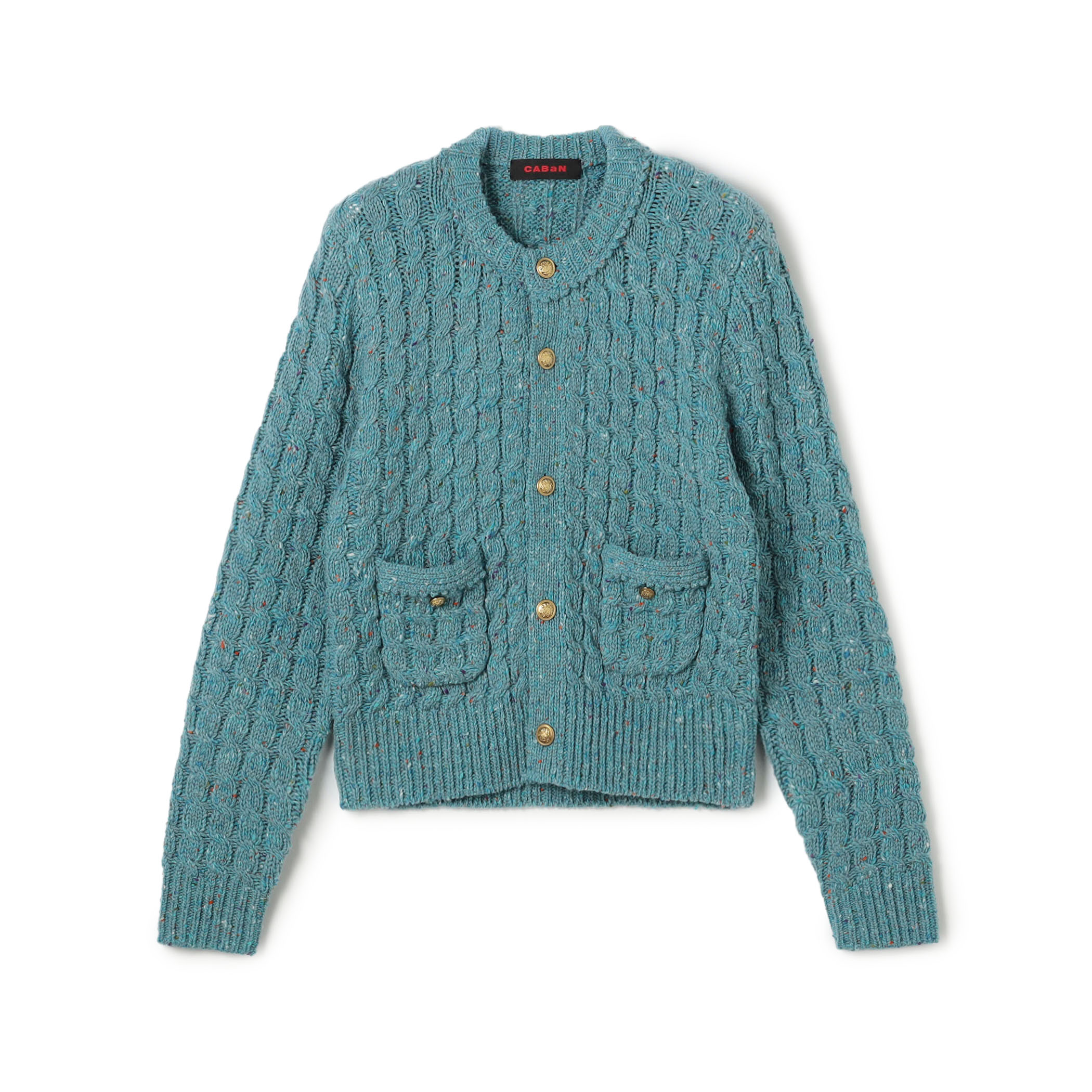 ウールネップ ケーブルニットカーディガン