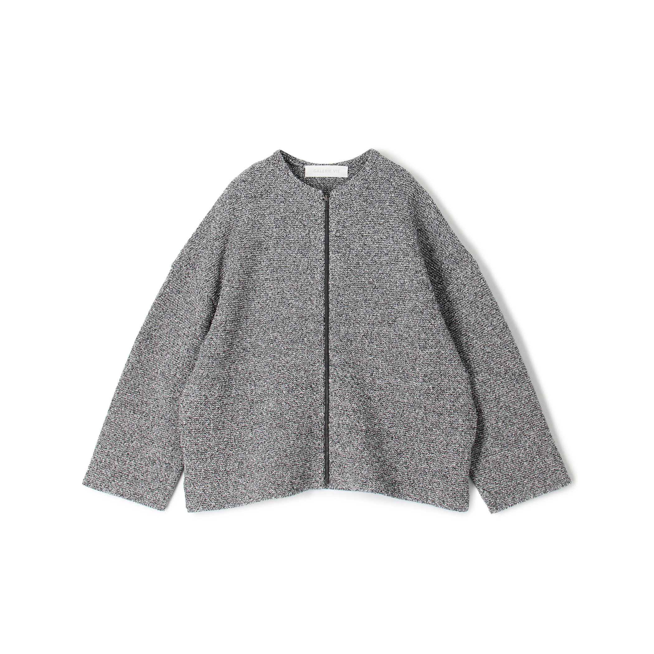 スプリングツイード ノーカラーブルゾン