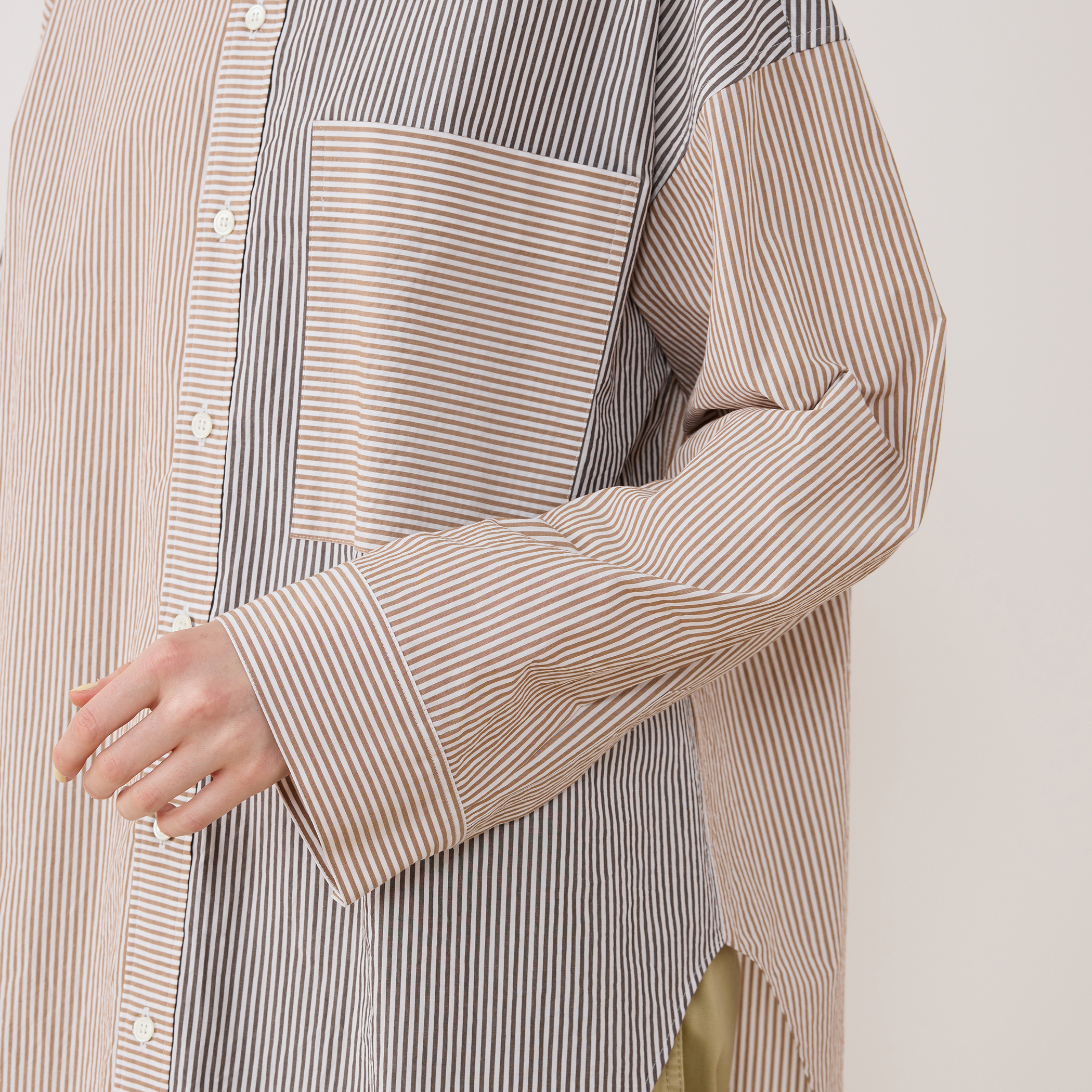 ワッシャーコットンポプリン ストライプコンビシャツ