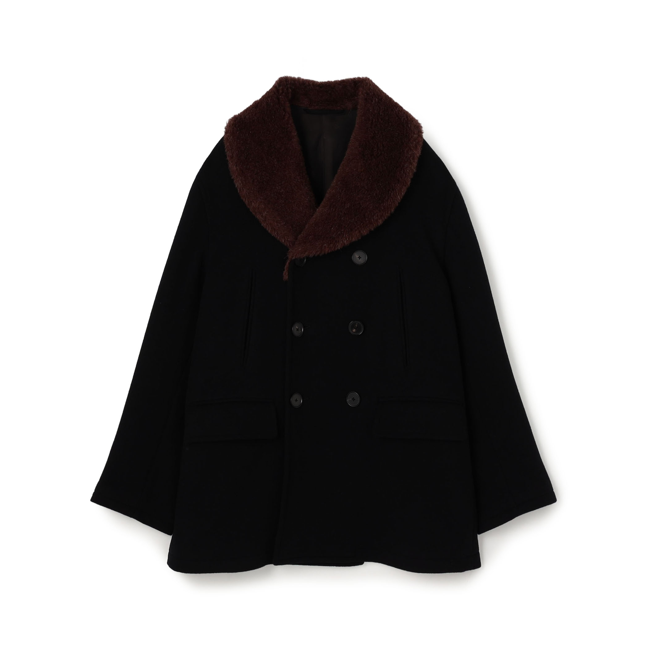 ウールカシミヤ アルパカボア ダブルブレステッド ショールカラーコート