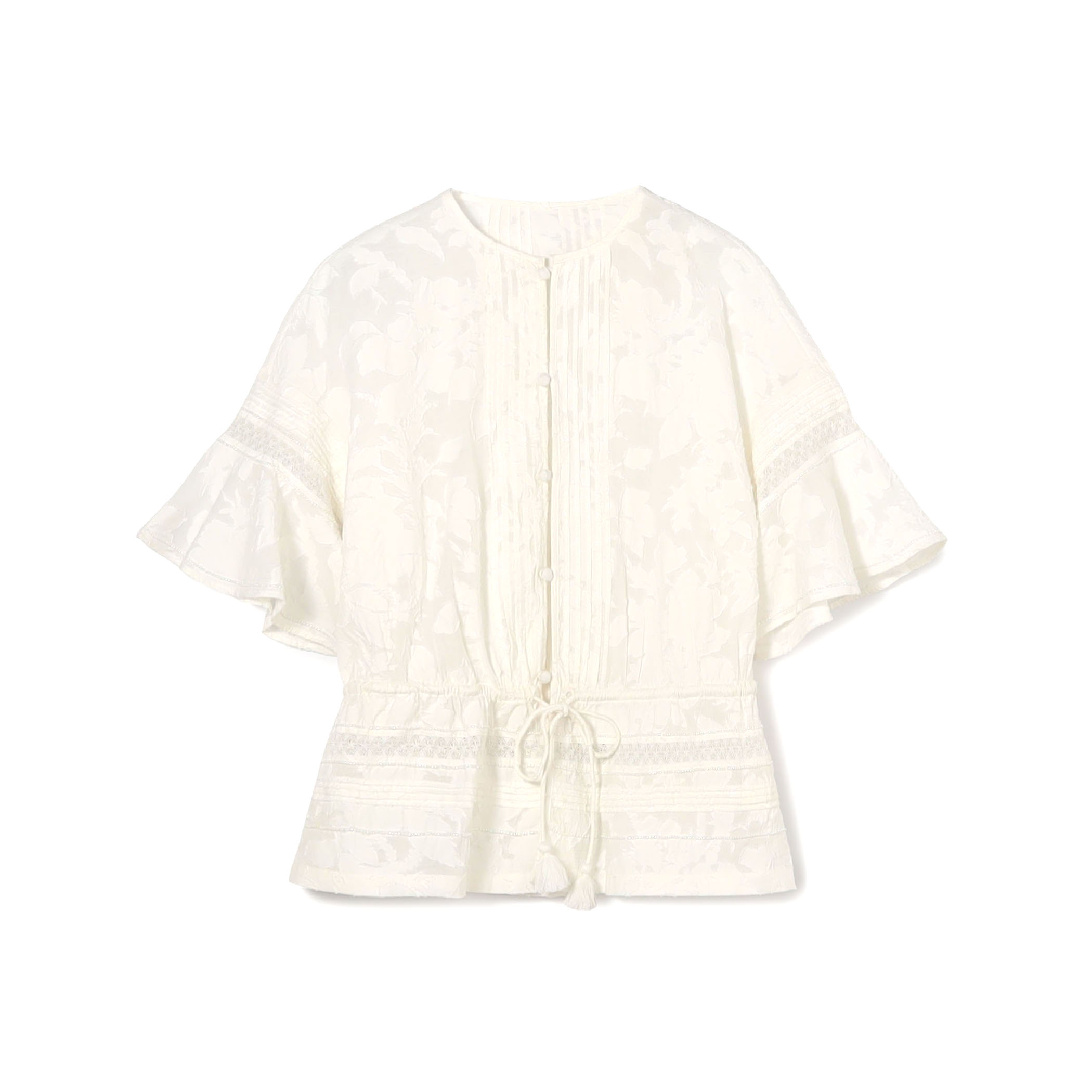 コットンナイロンカットジャカード フレアスリーブブラウス