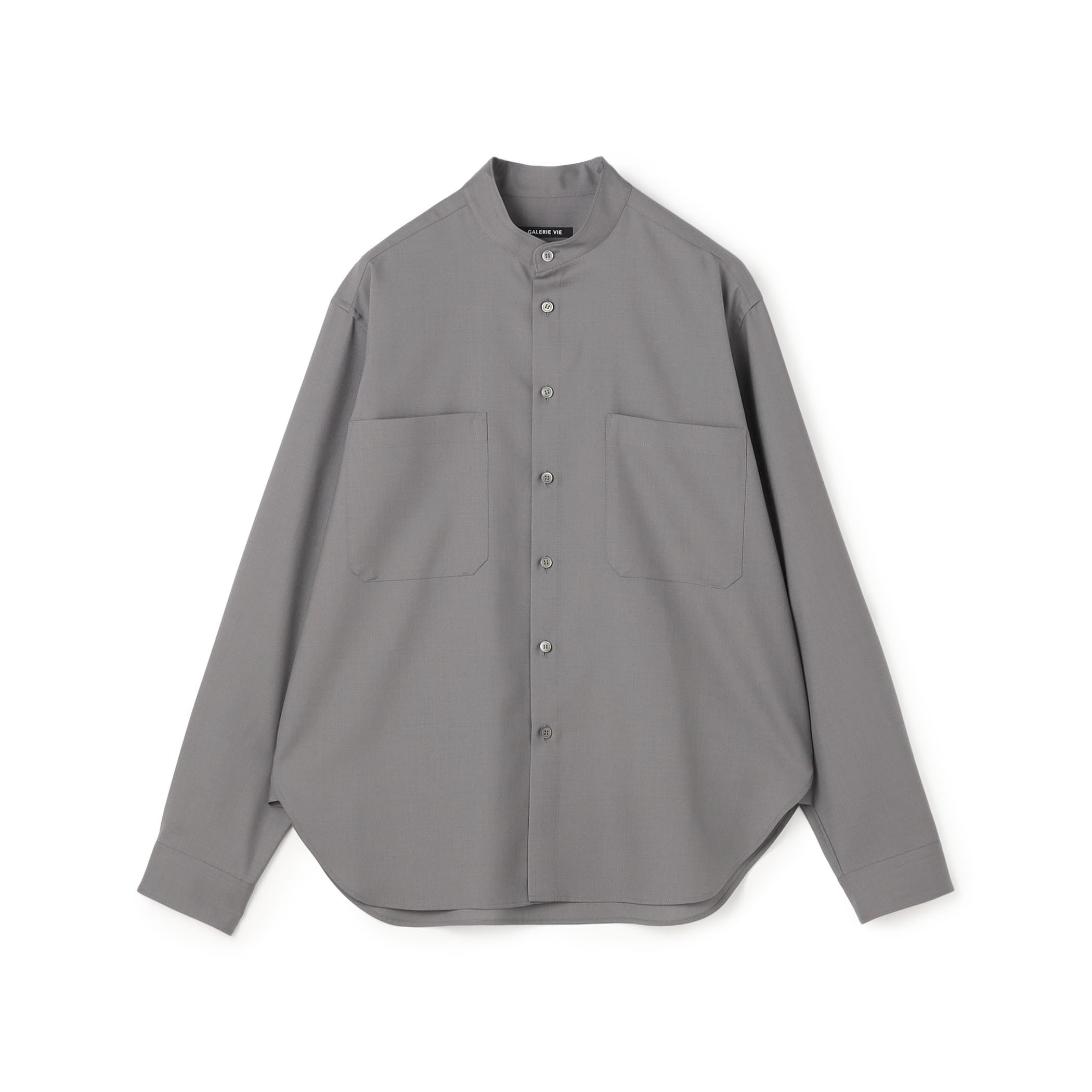 ウォッシャブルトロピカル バンドカラーシャツ