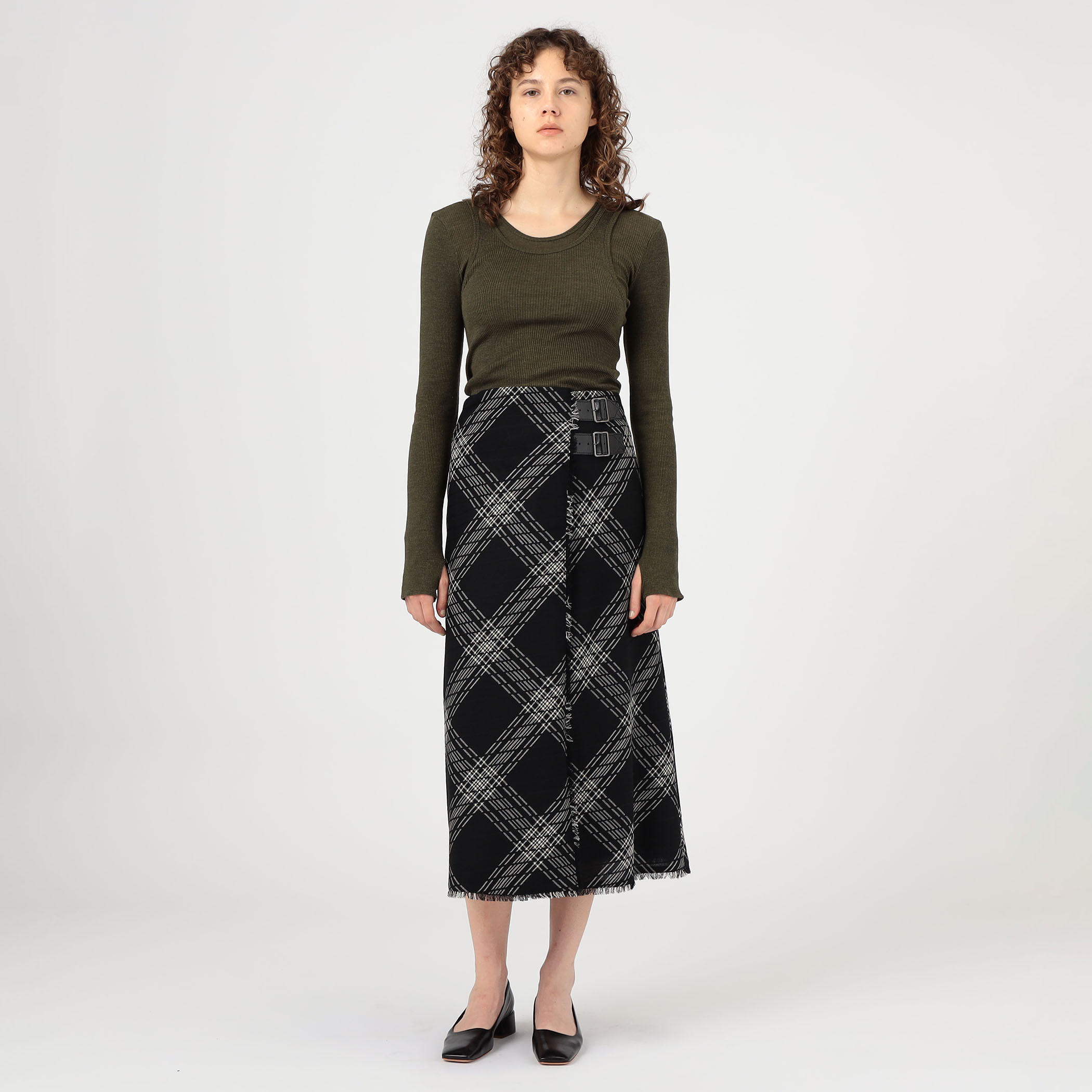 ハイツイストウールチェック ラップスカート｜トゥモローランド 公式通販