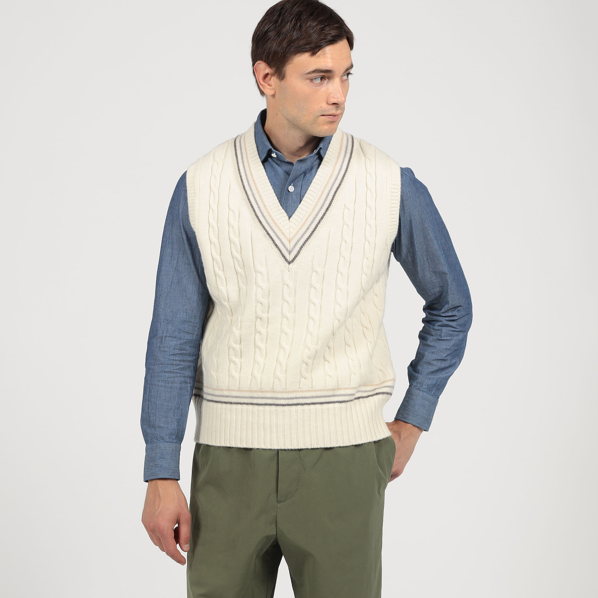 別注】RICHMOND KNITWEAR ウールケーブル Vネックベスト