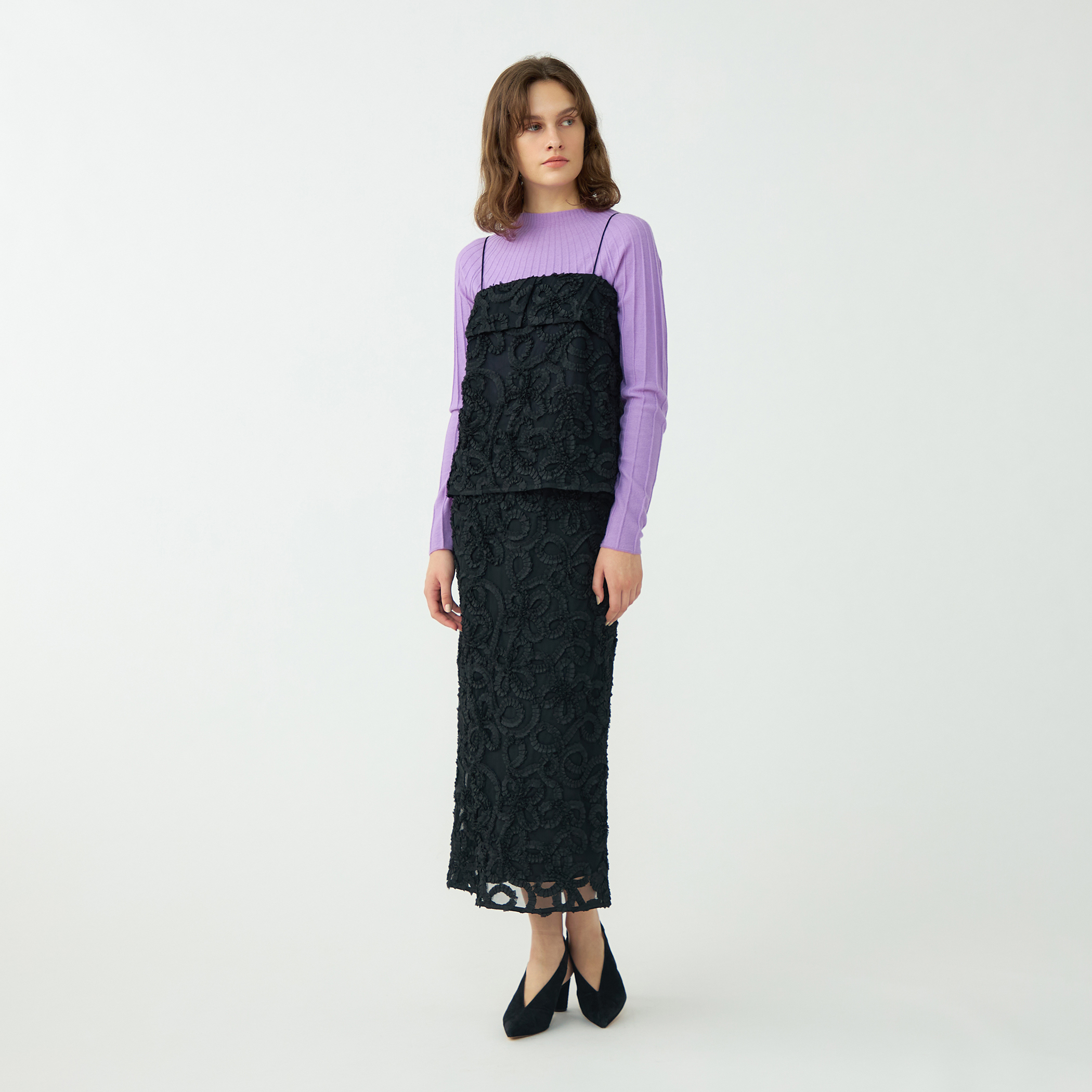 ロゼットチュールエンブロイダリー キャミソールブラウス