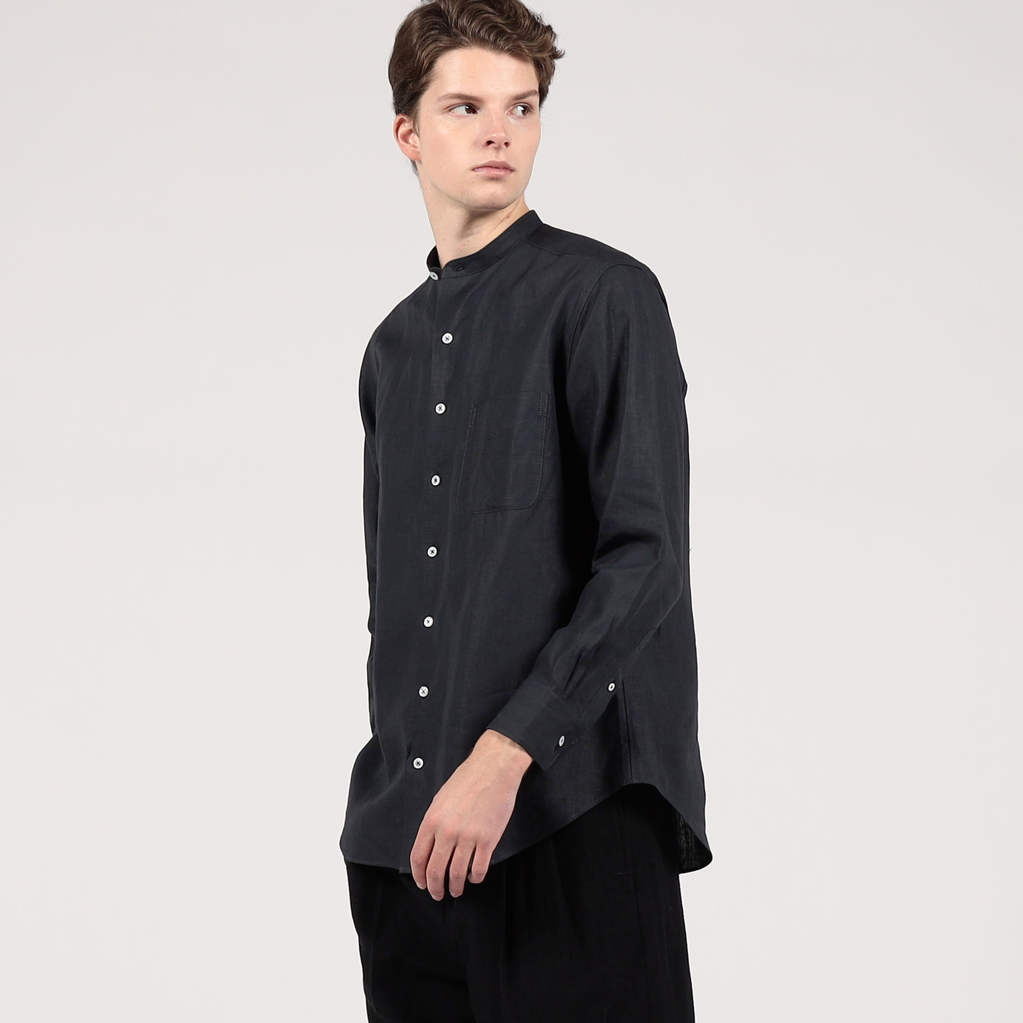 APPLETREES OPEN TRAVELER SHIRT リネン バンドカラーシャツ