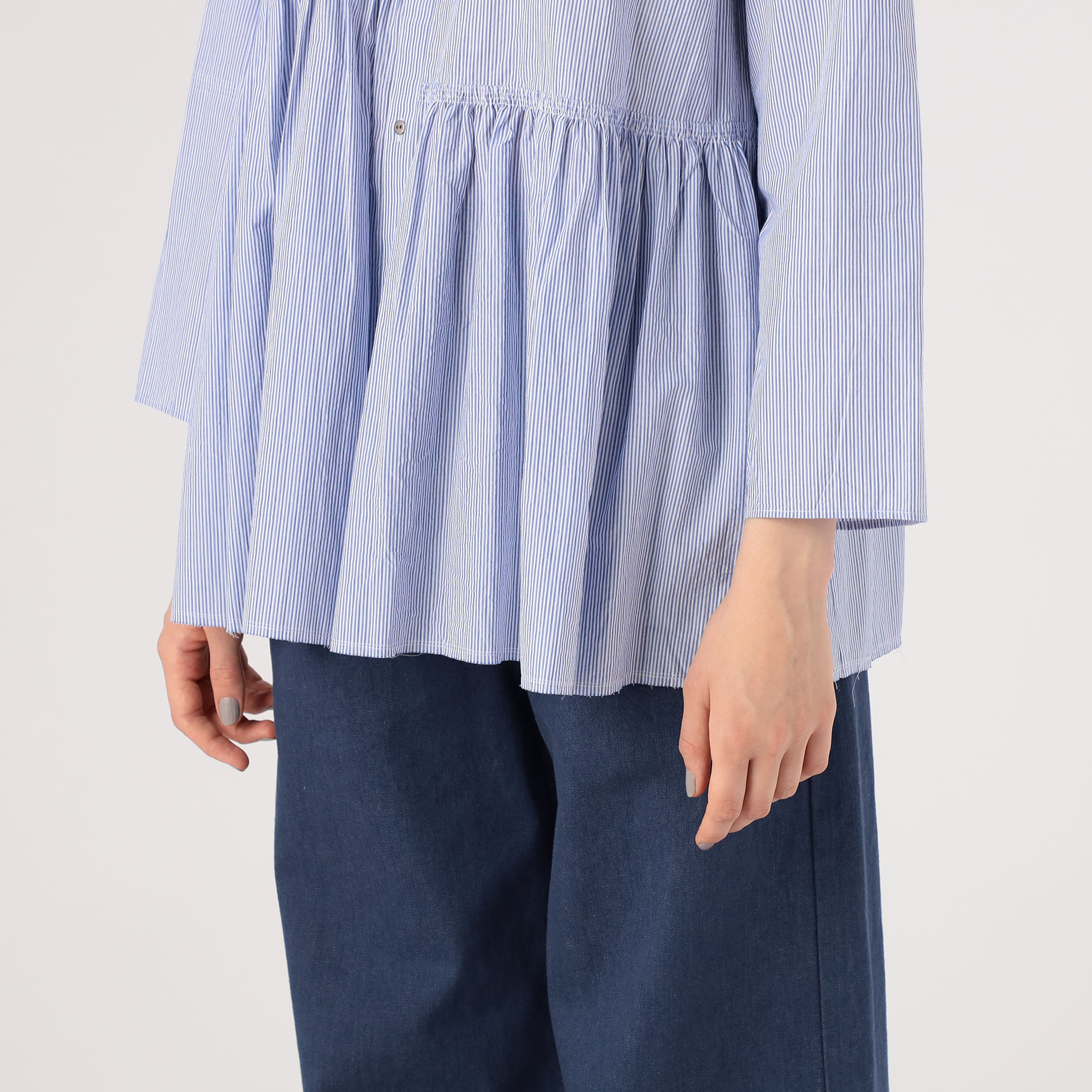 美品＊トゥモローランド系列デプレ コットンストライプブラウス 36 ブルー 半袖 美品＊トゥモローランド系列デプレ コットンストライプブラウス