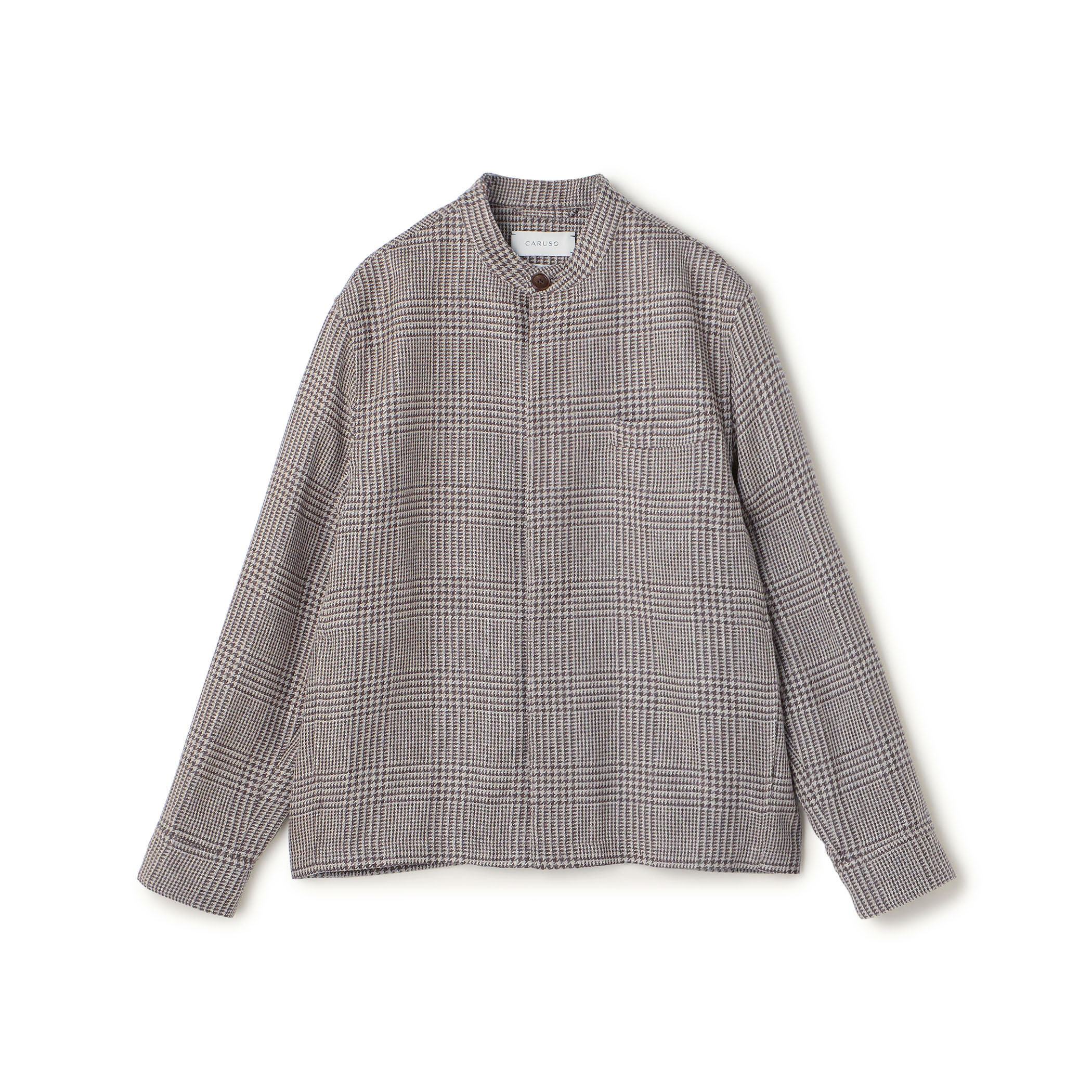CARUSO OVERSHIRT リネンウールシルク グレンチェック スタンドカラー シャツブルゾン