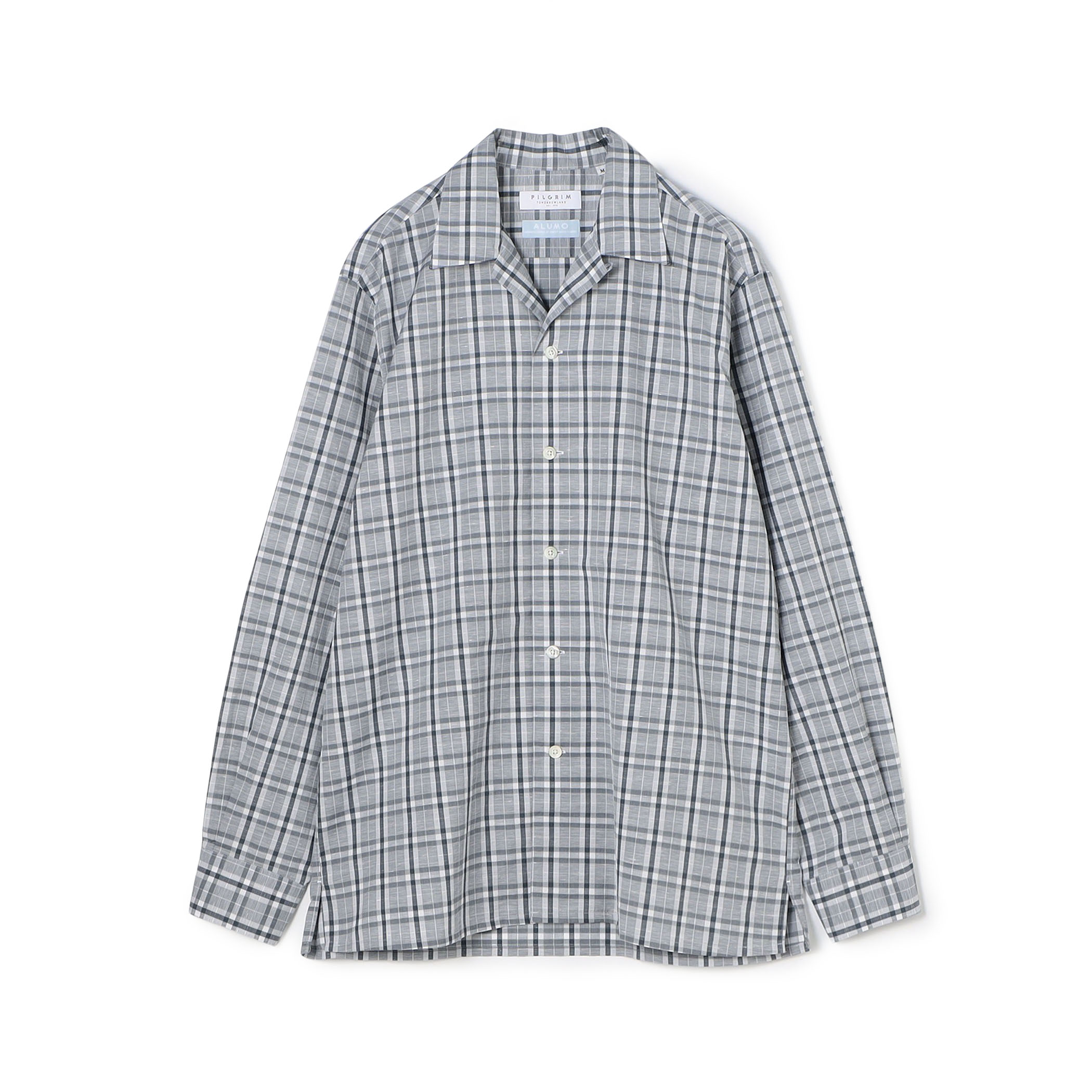 コットンリネン オープンカラーロングスリーブ チェックシャツ ALUMO