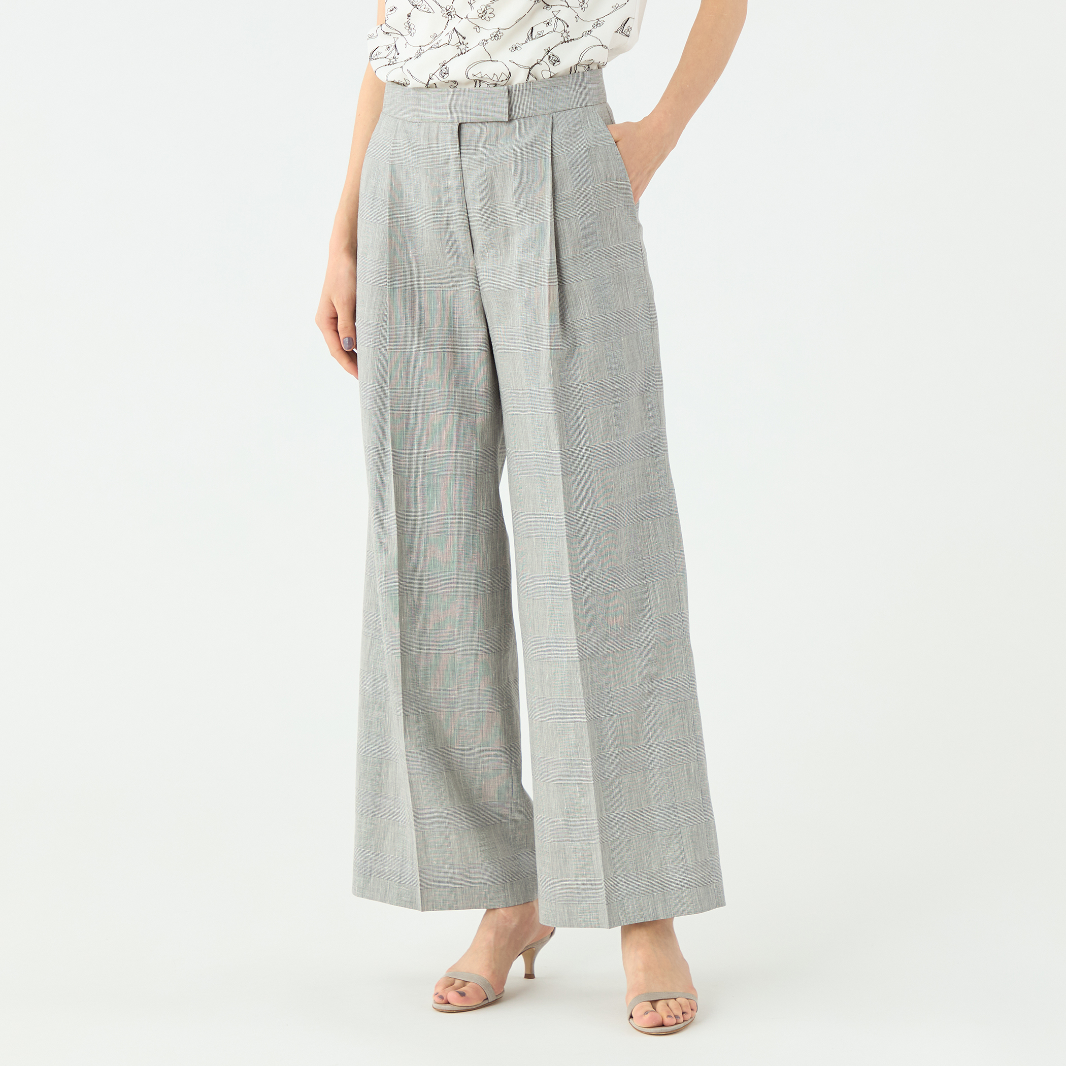 新品 タグ付 トゥモローランド ピルグリム グレンチェック スラックス 春夏 サマーグレンチェック タックワイドパンツ｜トゥモローランド