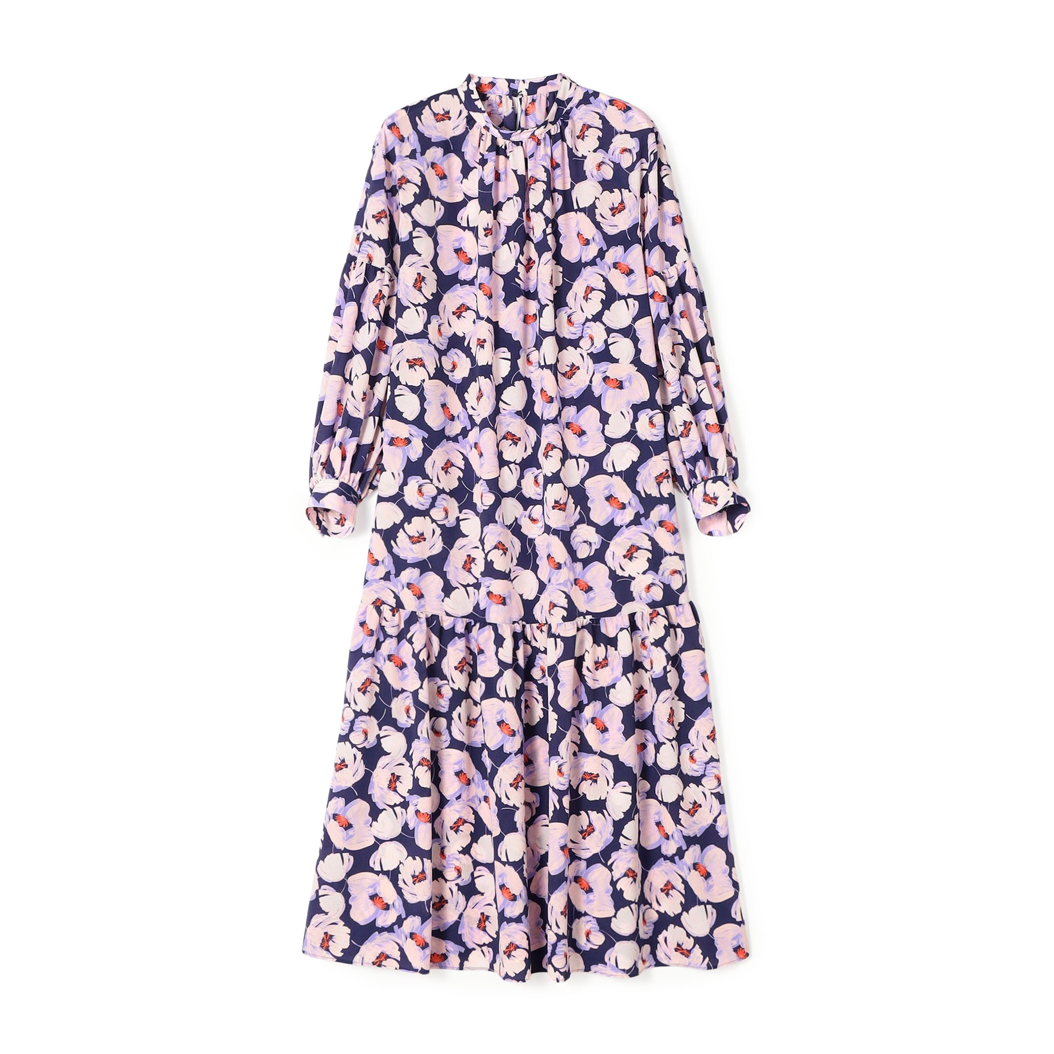 フェザリーフラワープリント ティアードワンピース