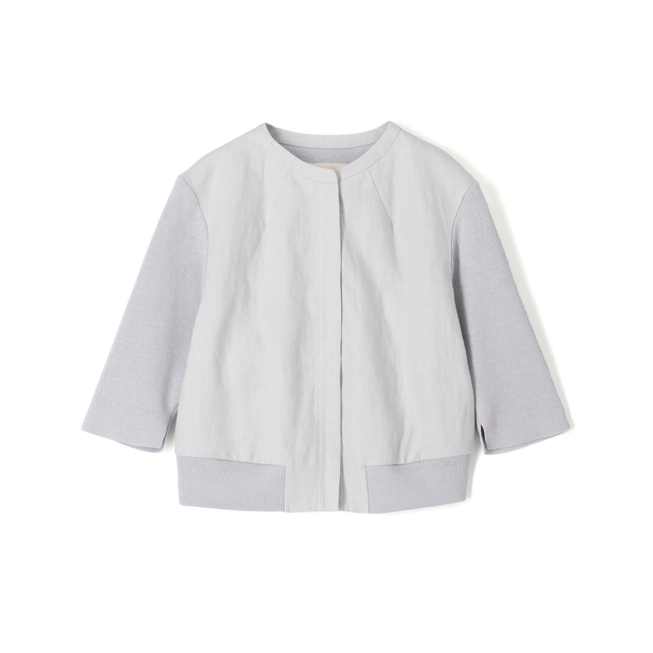 リネンファブリックコンビ ショートニットブラウス