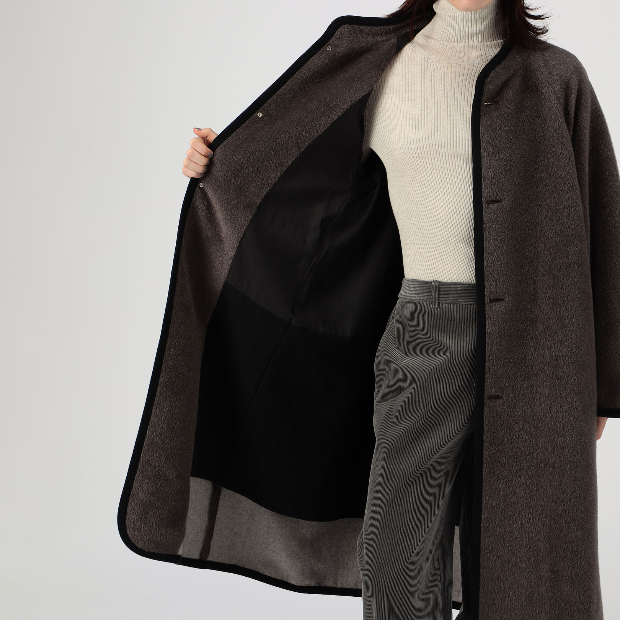 ebure スーリーアルパカシャギーピーコート ダークブラウン 36 極美品 スーリーアルパカコート（ステンカラーコート） | UNTITLED（アン