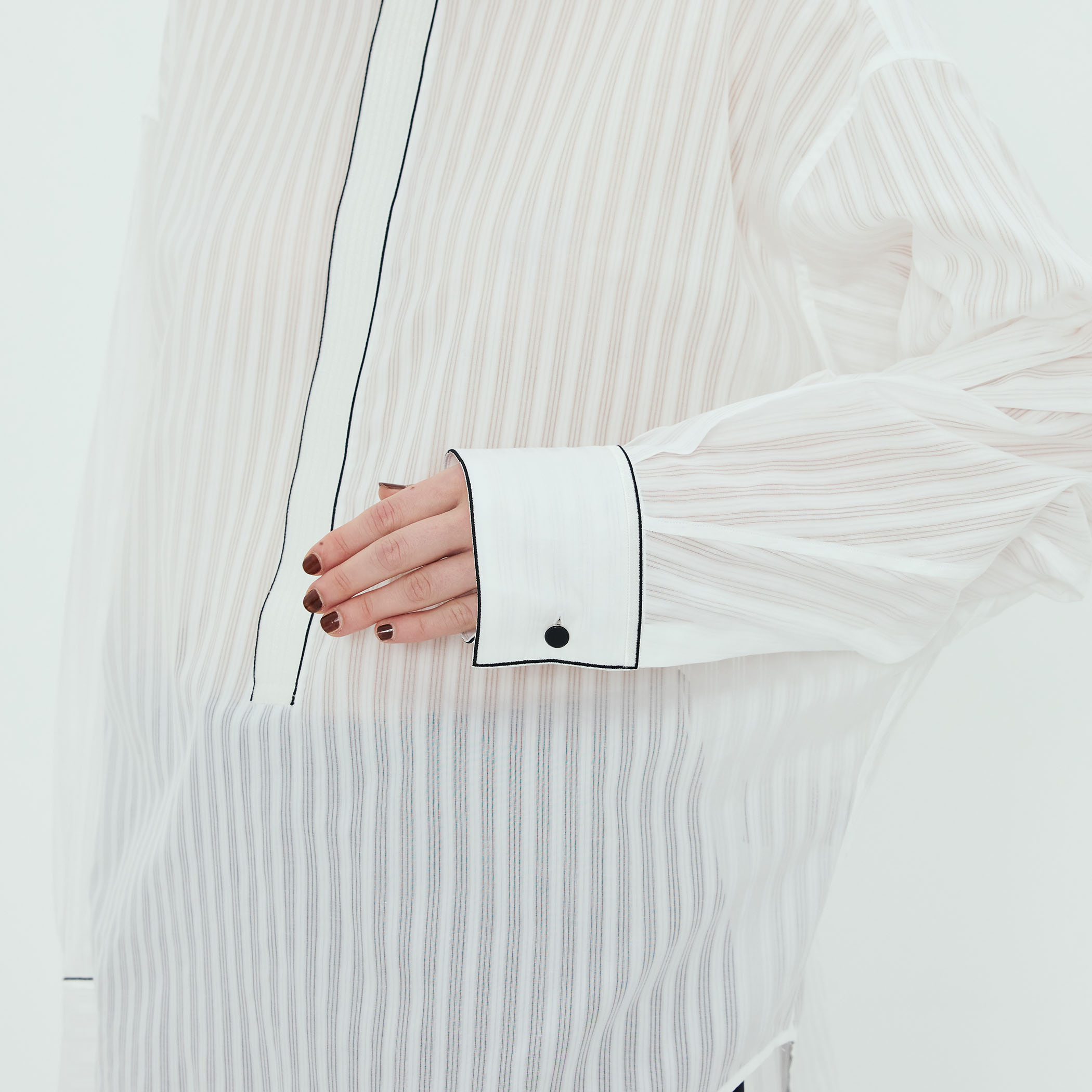 コットン シャドーストライプ ロングスリーブプルオーバーシャツ