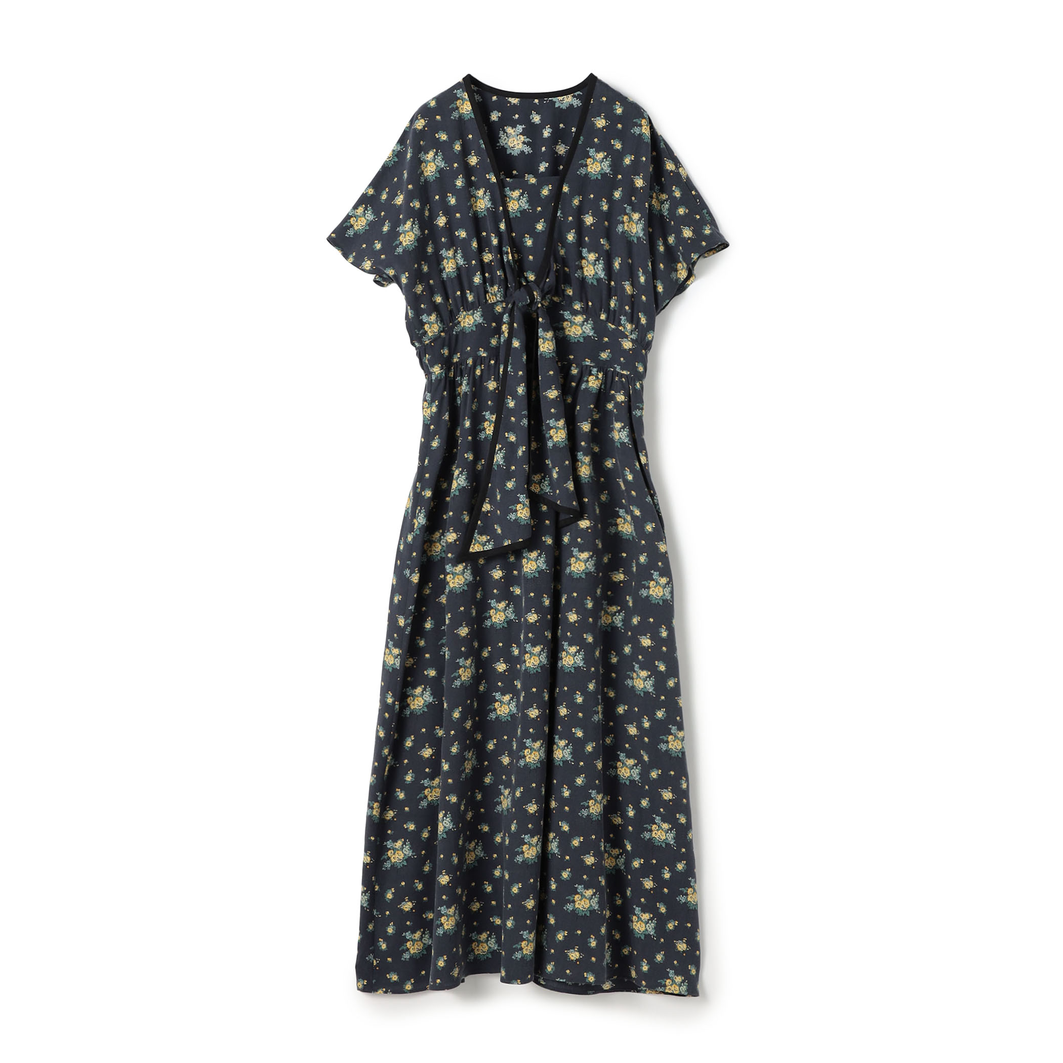 レーヨンプリント フロントノットワンピース