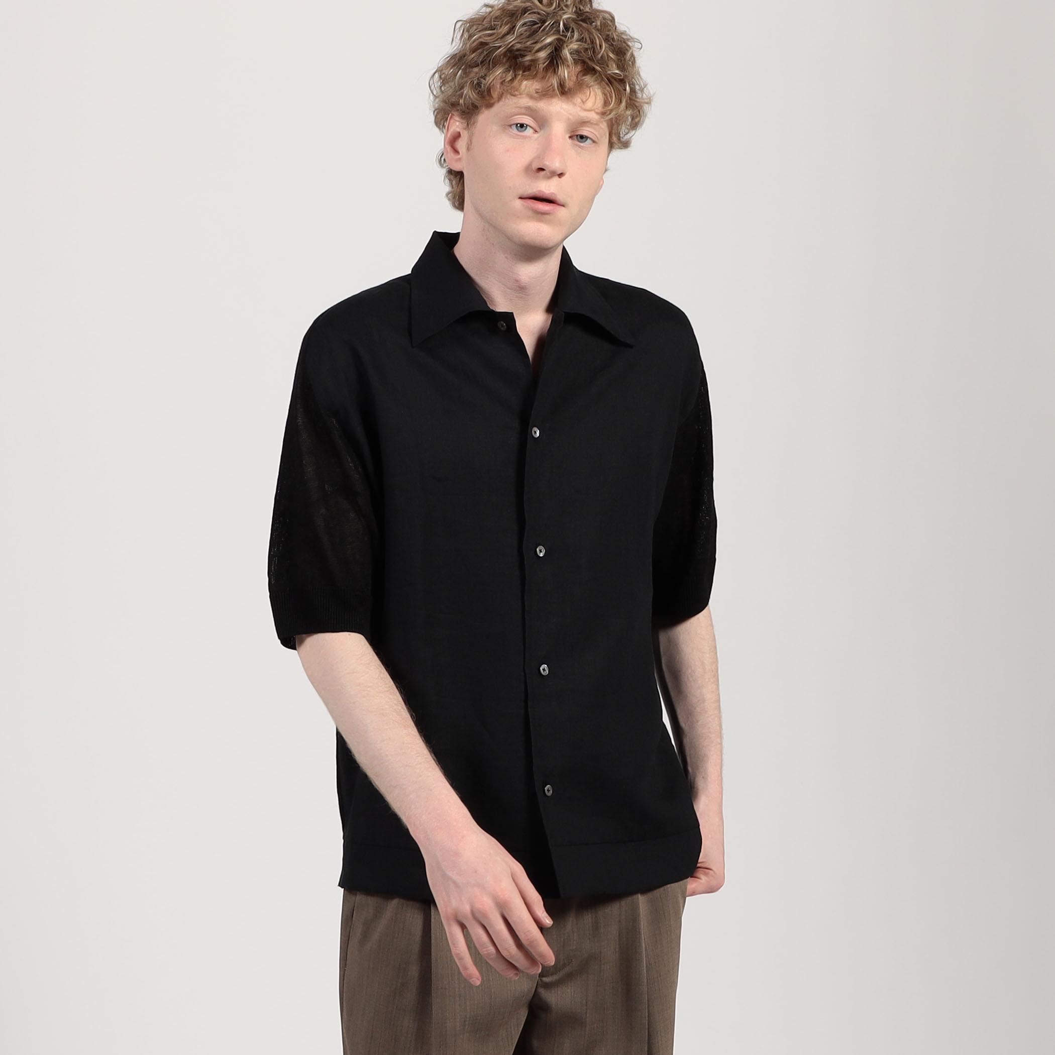 TOMORROWLAND / 半袖シャツ/S/リネン/BLK/63-02-52-02502 リネンニットコンビ ハーフスリーブシャツ｜トゥモローランド 公式通販