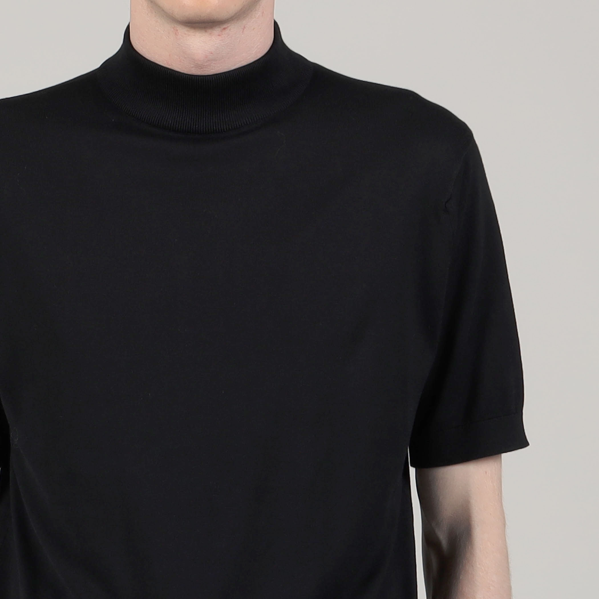 John moonlight 　Smedley モックネック コットン M JOHN SMEDLEY/30G半袖モックネックニット シーアイランドコットン