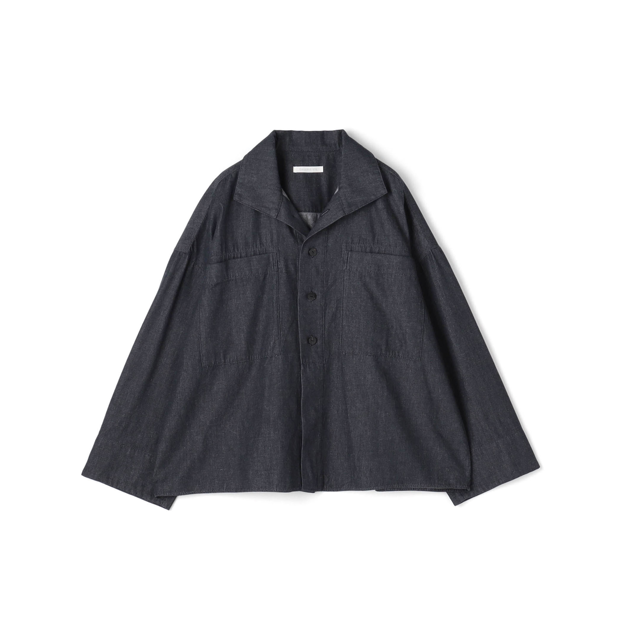 コットンダンガリー オープンカラーシャツ