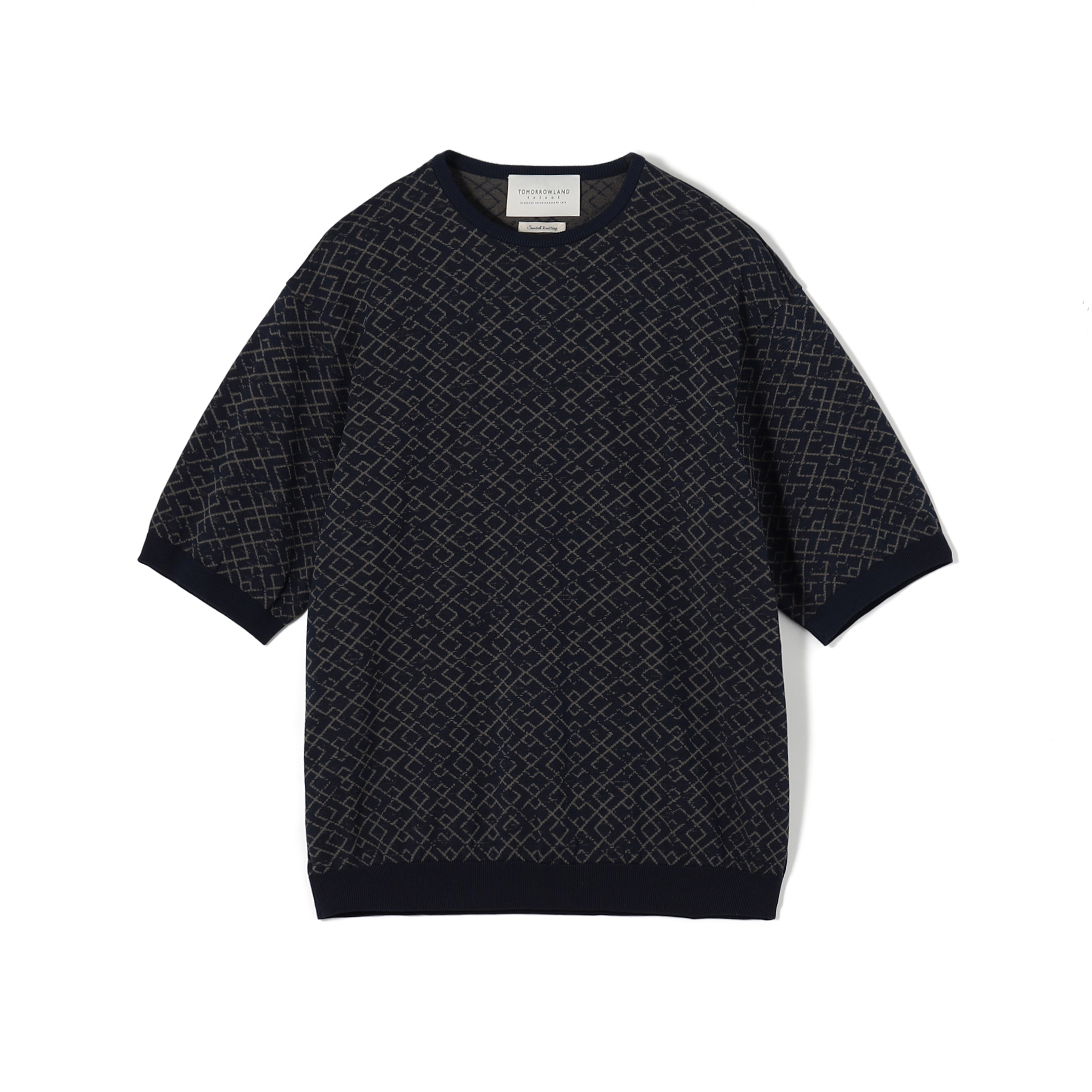 TOMORROWLAND tricot ジオメトリック柄 コットンハーフスリーブ ニット