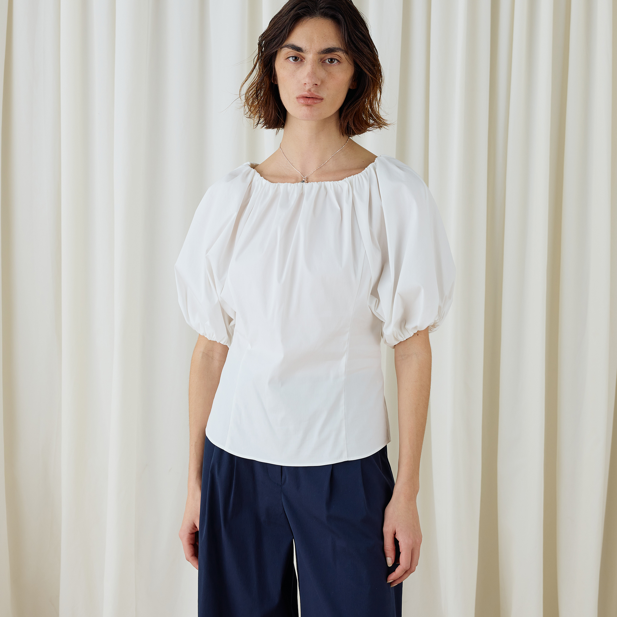 CECILIE BAHNSEN コットンポプリン ブラウス ギャザー入り