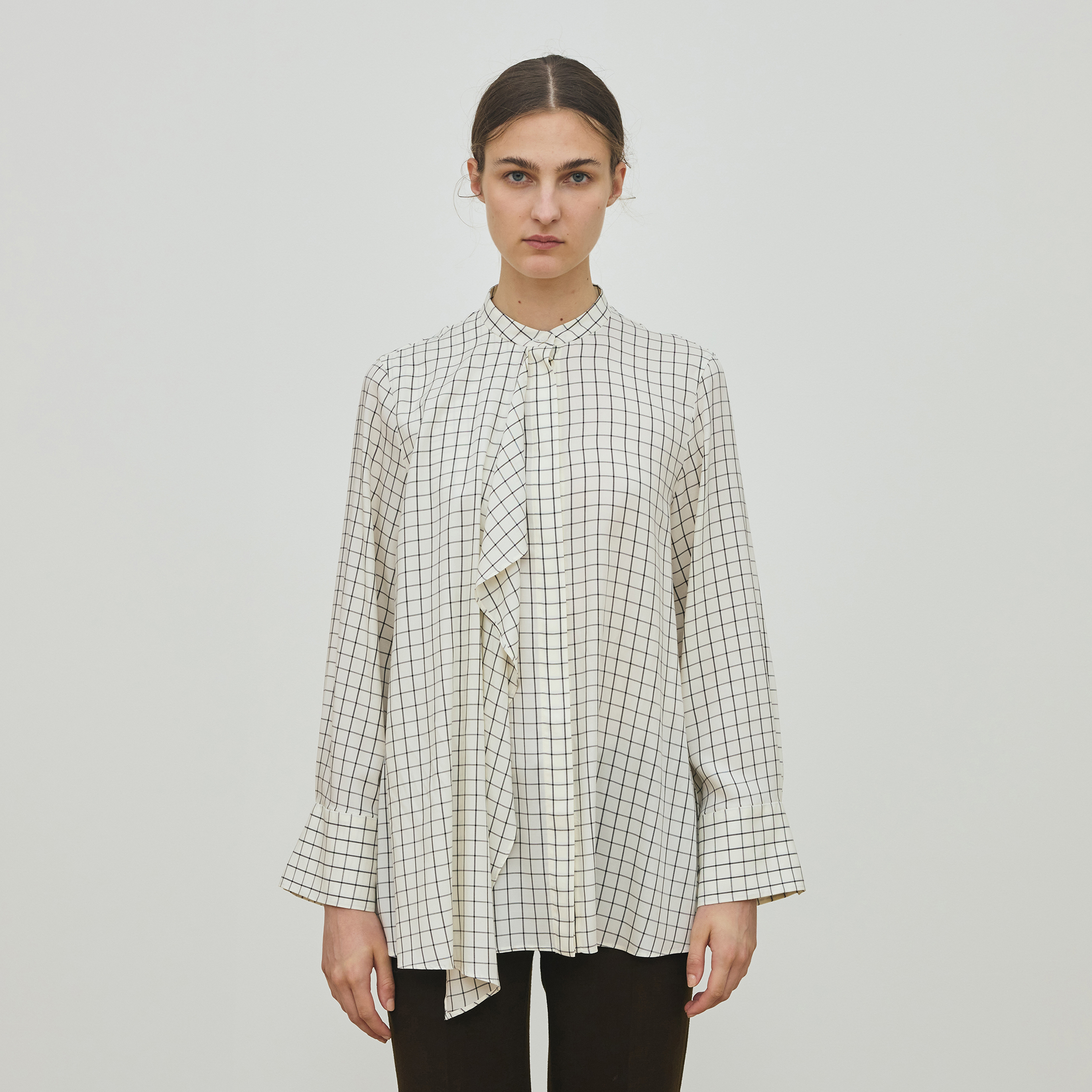 プレイドセルロースツイル フロンドレープシャツ｜トゥモローランド