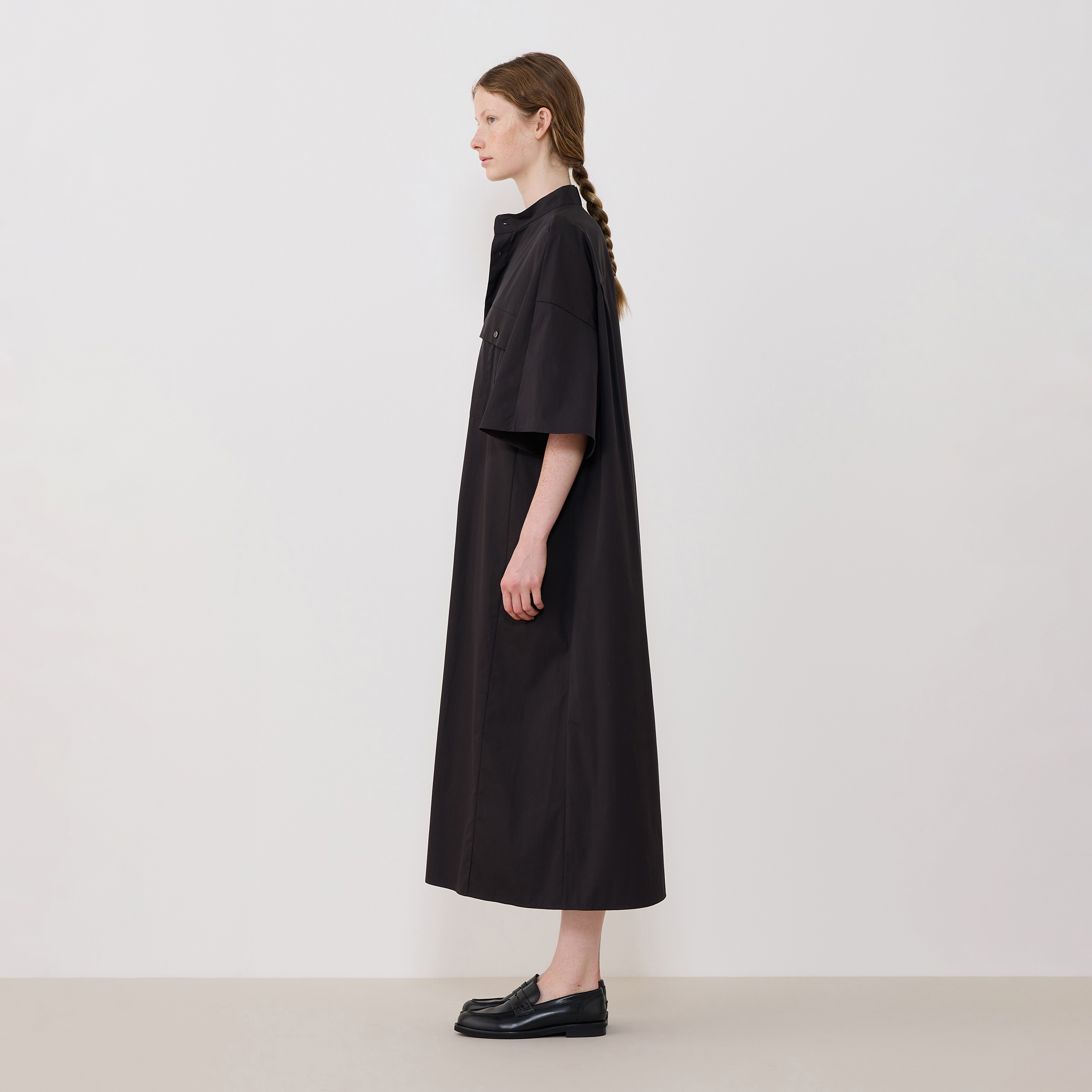 コンパクトポプリン スタンドネックシャツワンピース