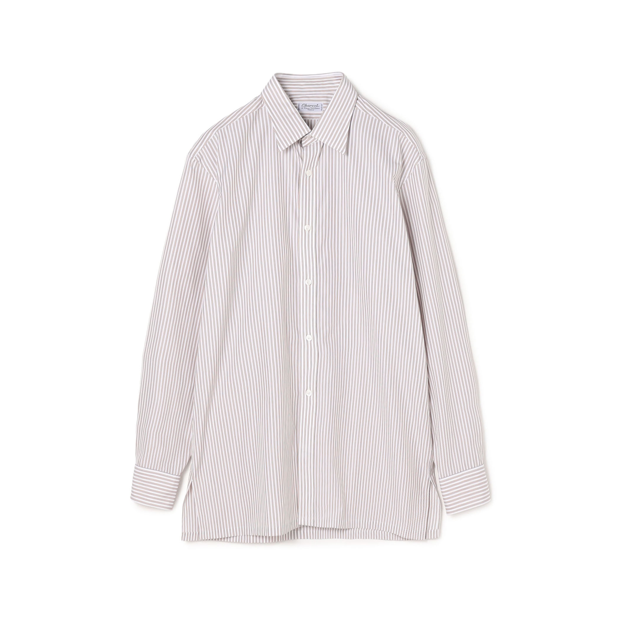 Charvet コットン ストライプ セミワイドカラーシャツ