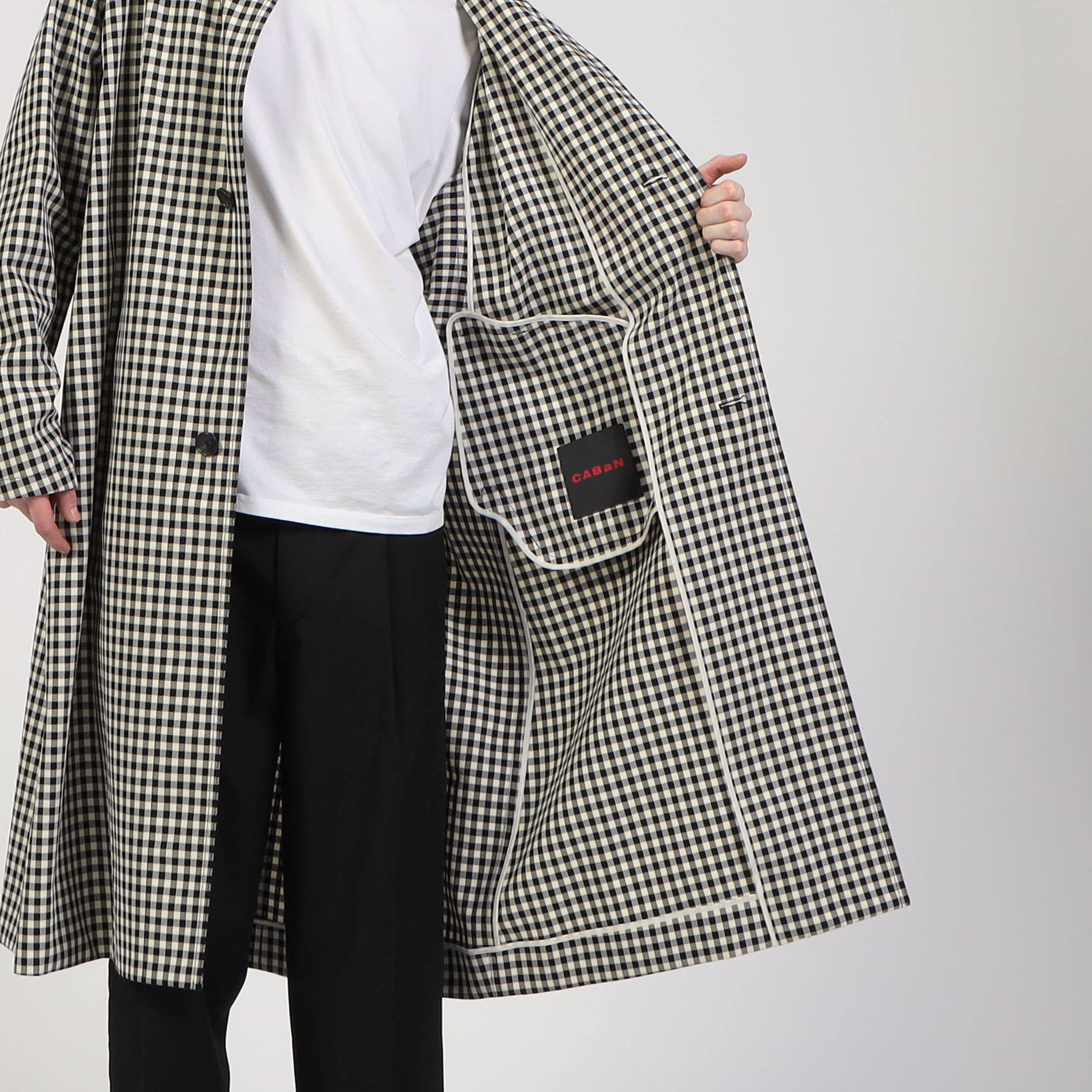 CABaN コットン ギンガムチェック スタンドカラーコート