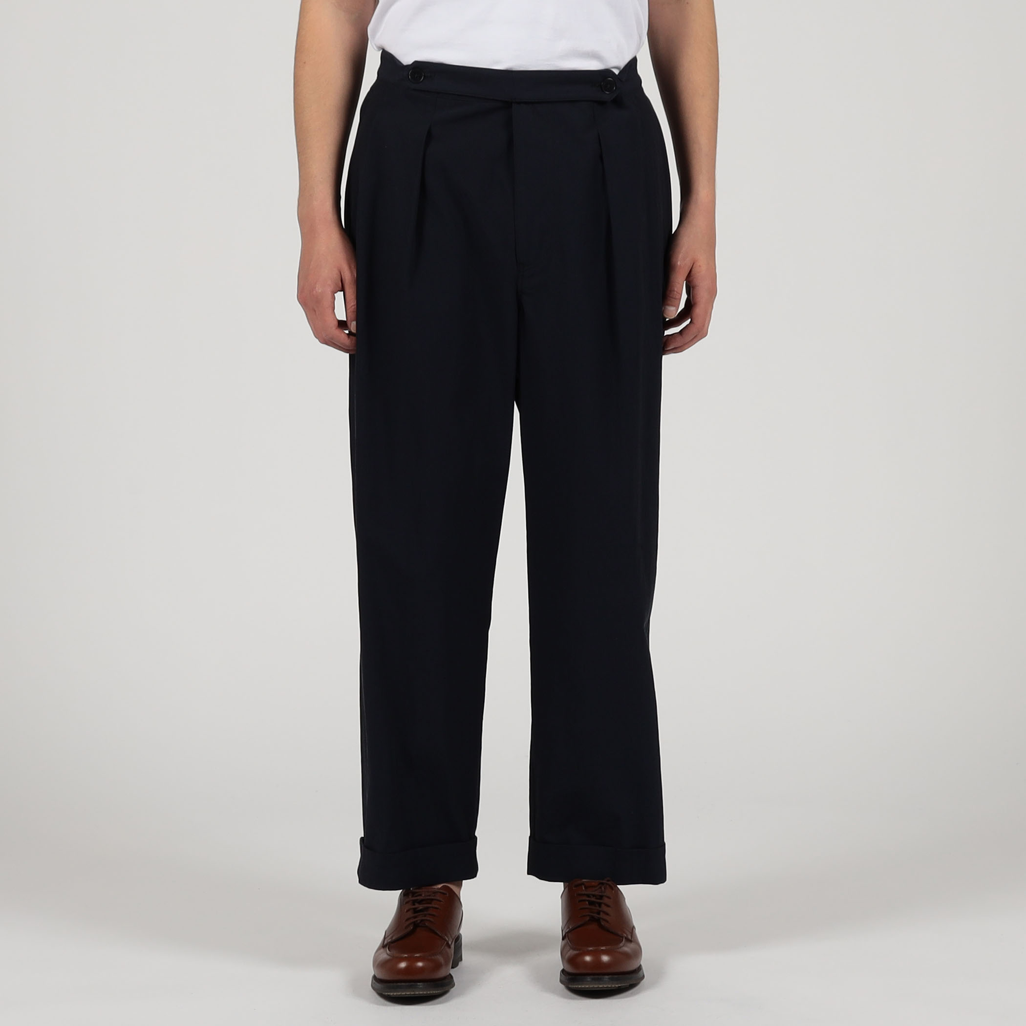 プリーツパンツ　黒　サイズ2 ペルトループ FACTORY (ファクトリー) ペルー綿プリーツパンツ