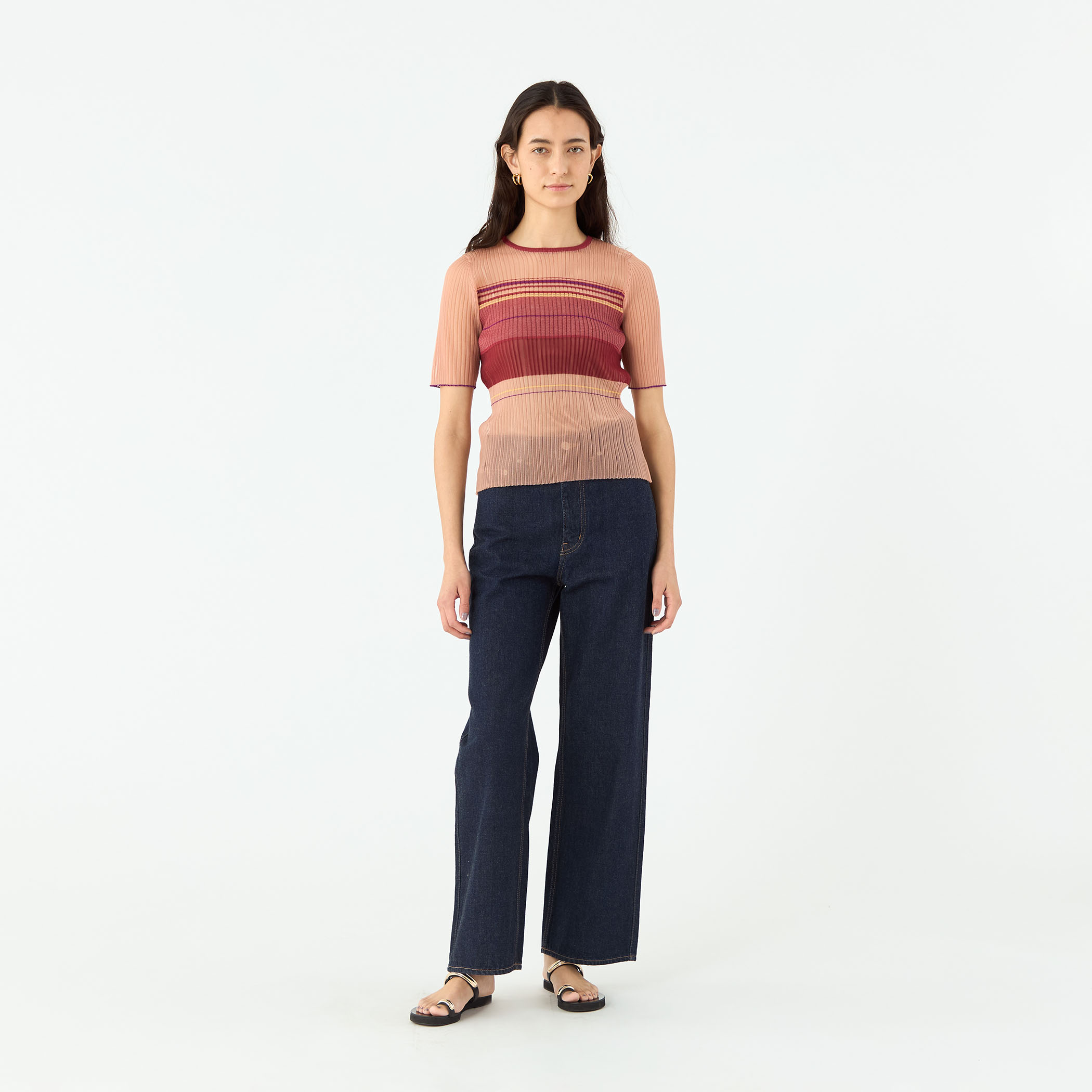 新品 MACPHEE シアーヤーンボーダー フレンチスリーブプルオーバー 美品 MACPHEE シアーヤーンボーダー フレンチスリーブプル