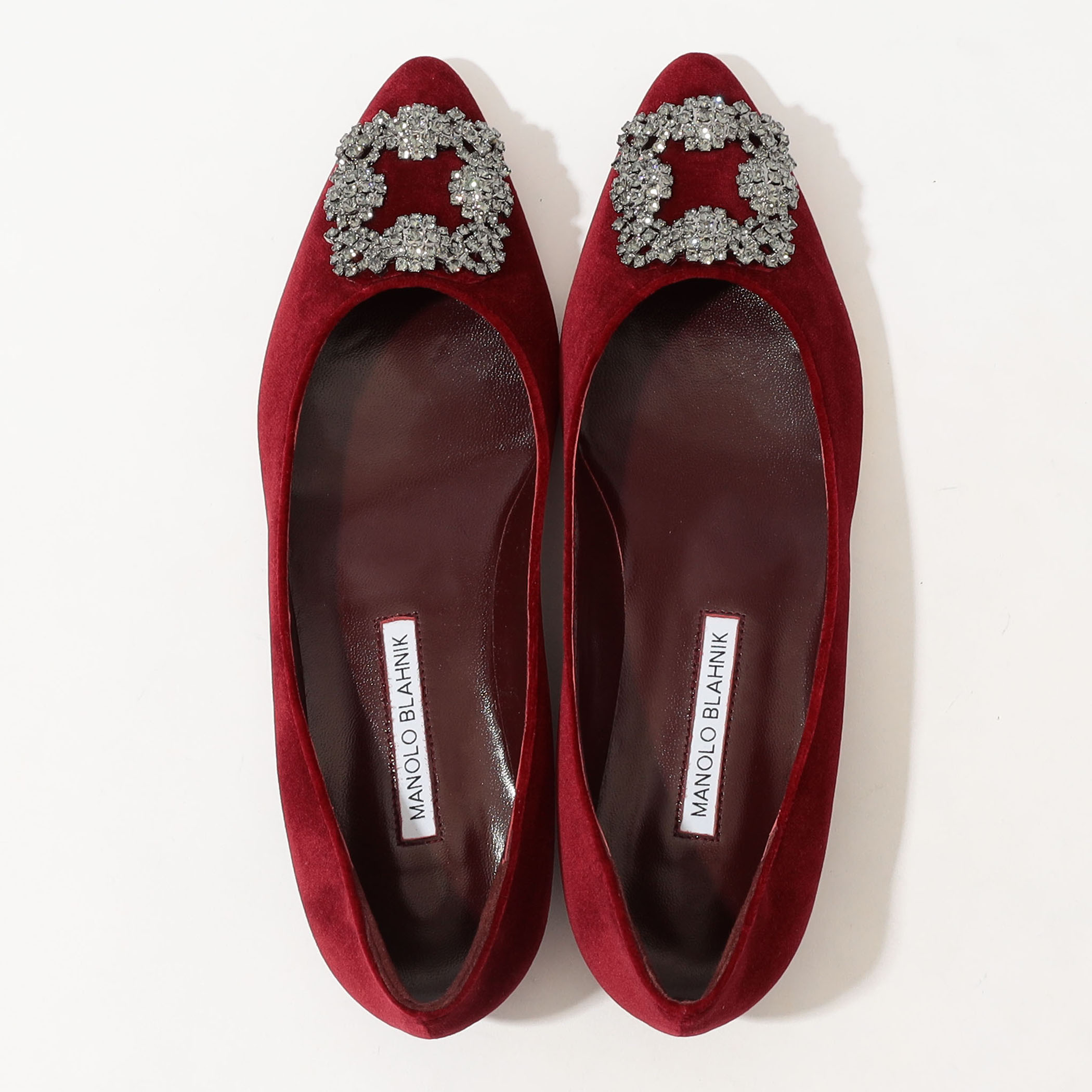 MANOLO BLAHNIK HANGISIFLAT ベルベット ビジューパンプス