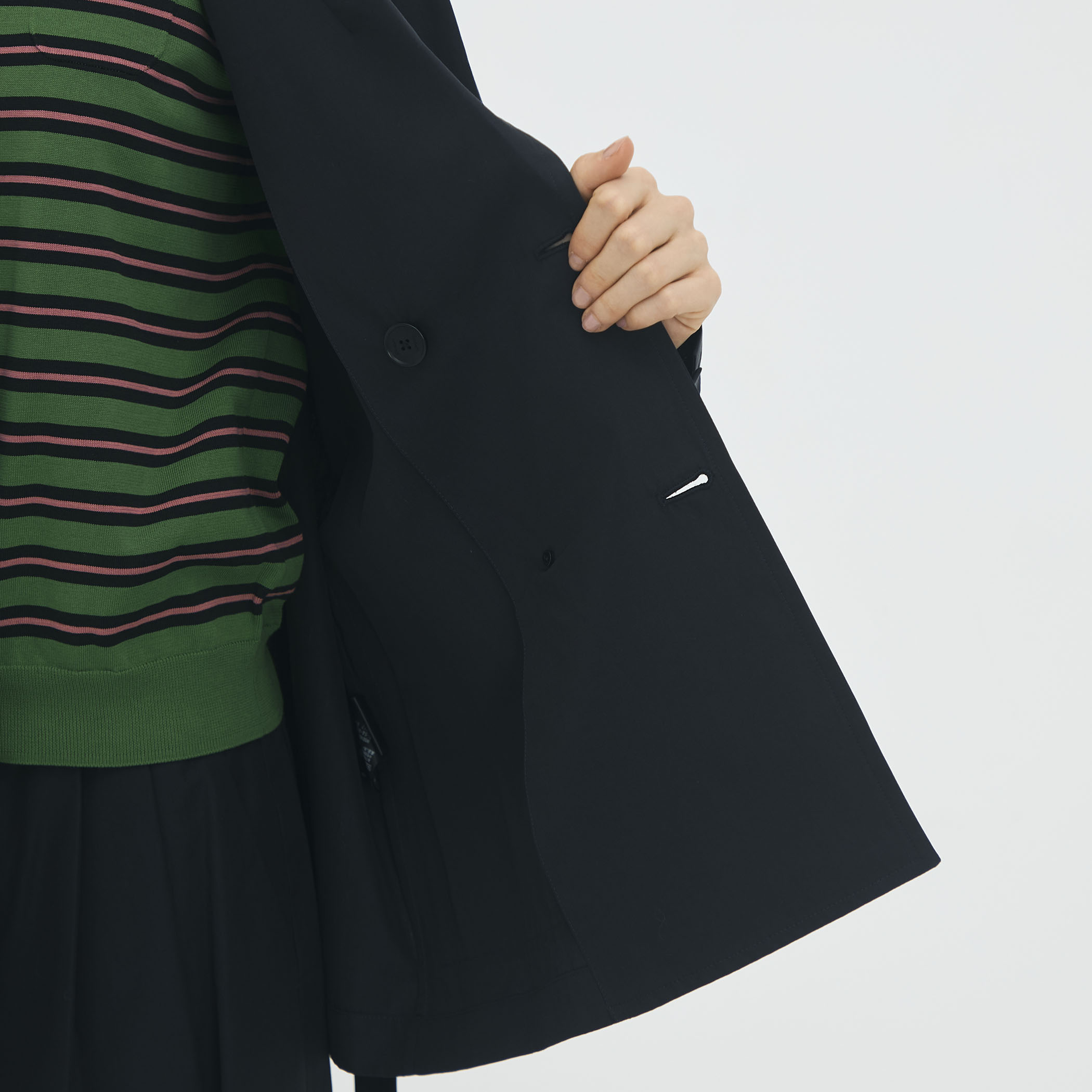 CABaN コットンシャンブレー　ダブルブレストジャケット コットンシャンブレー ベルテッドダブルブレストジャケット