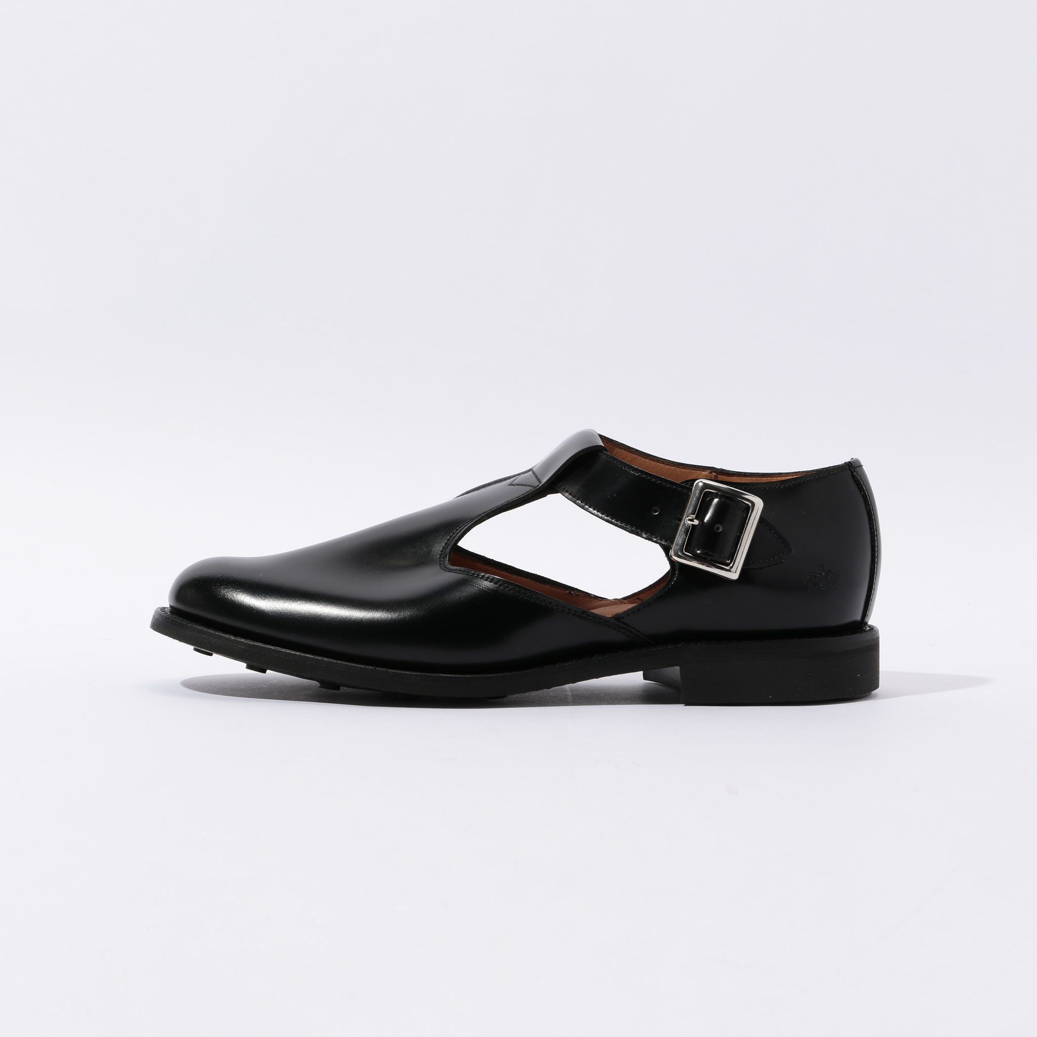 SANDERS ポリッシュドレザー Tストラップ ミリタリーサンダル