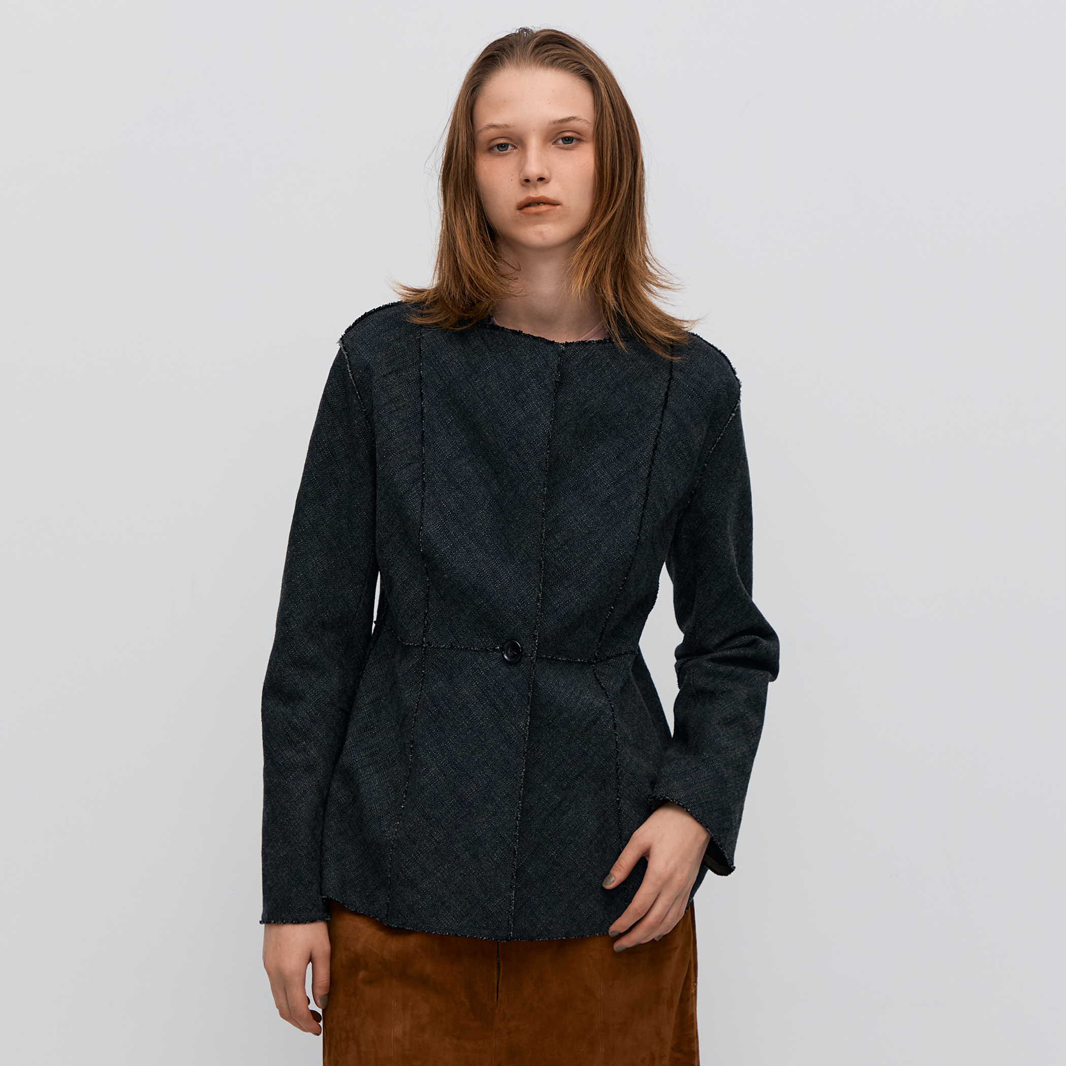 ヘリンボーンツイード ノーカラージャケット｜トゥモローランド 公式通販