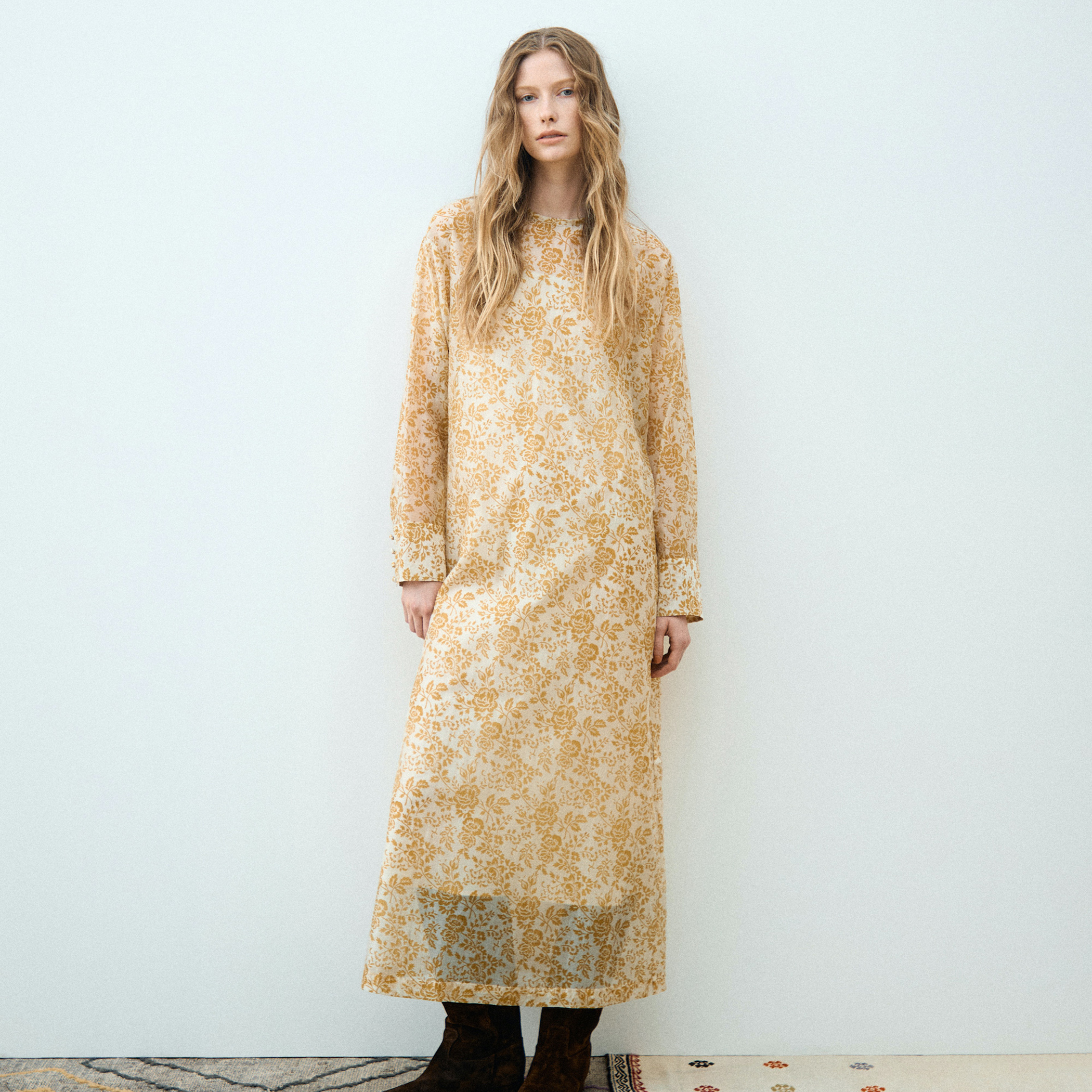 セルロースポリエステルプリント クルーネックワンピース