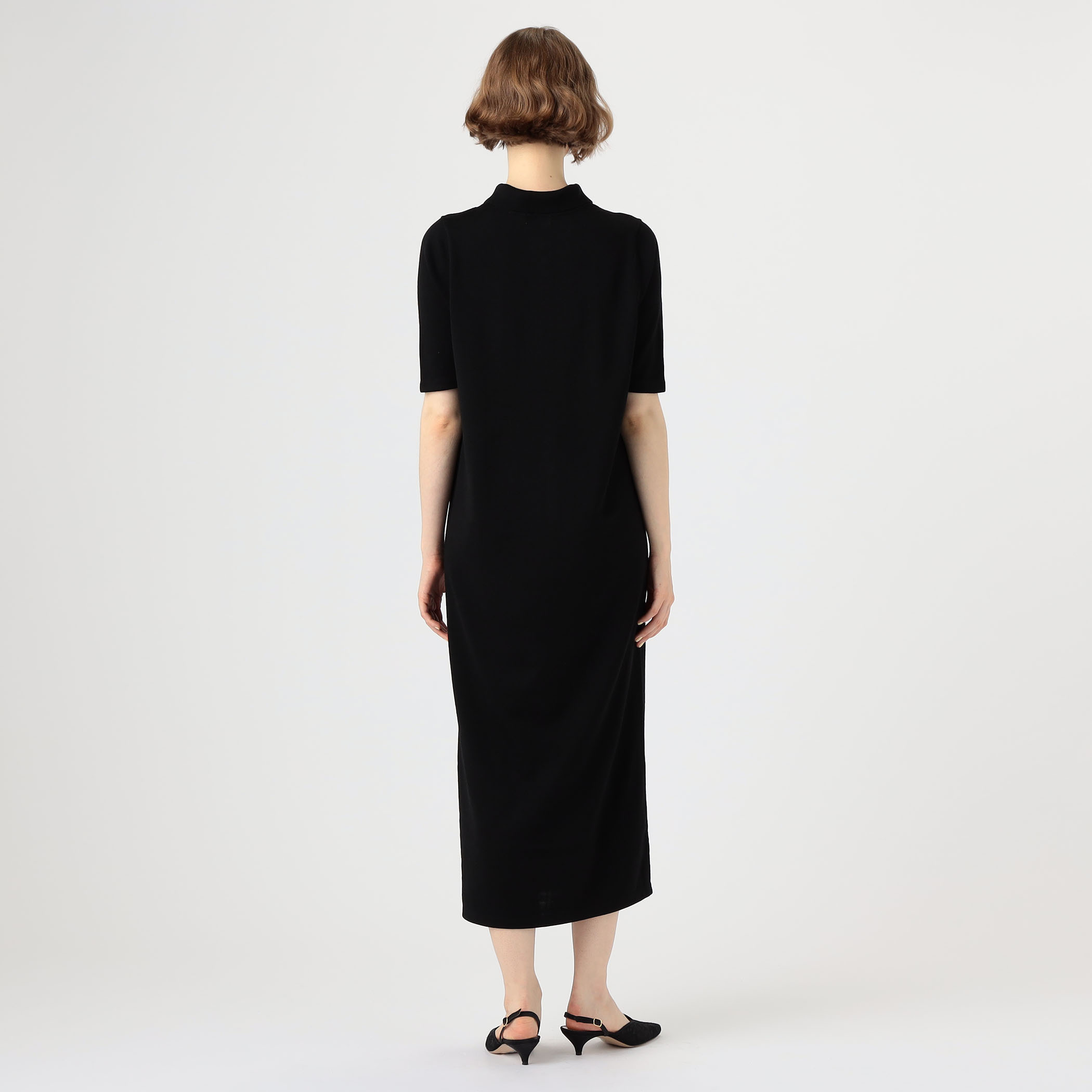 ウールポリエステルパールコンビ ポロロングワンピース