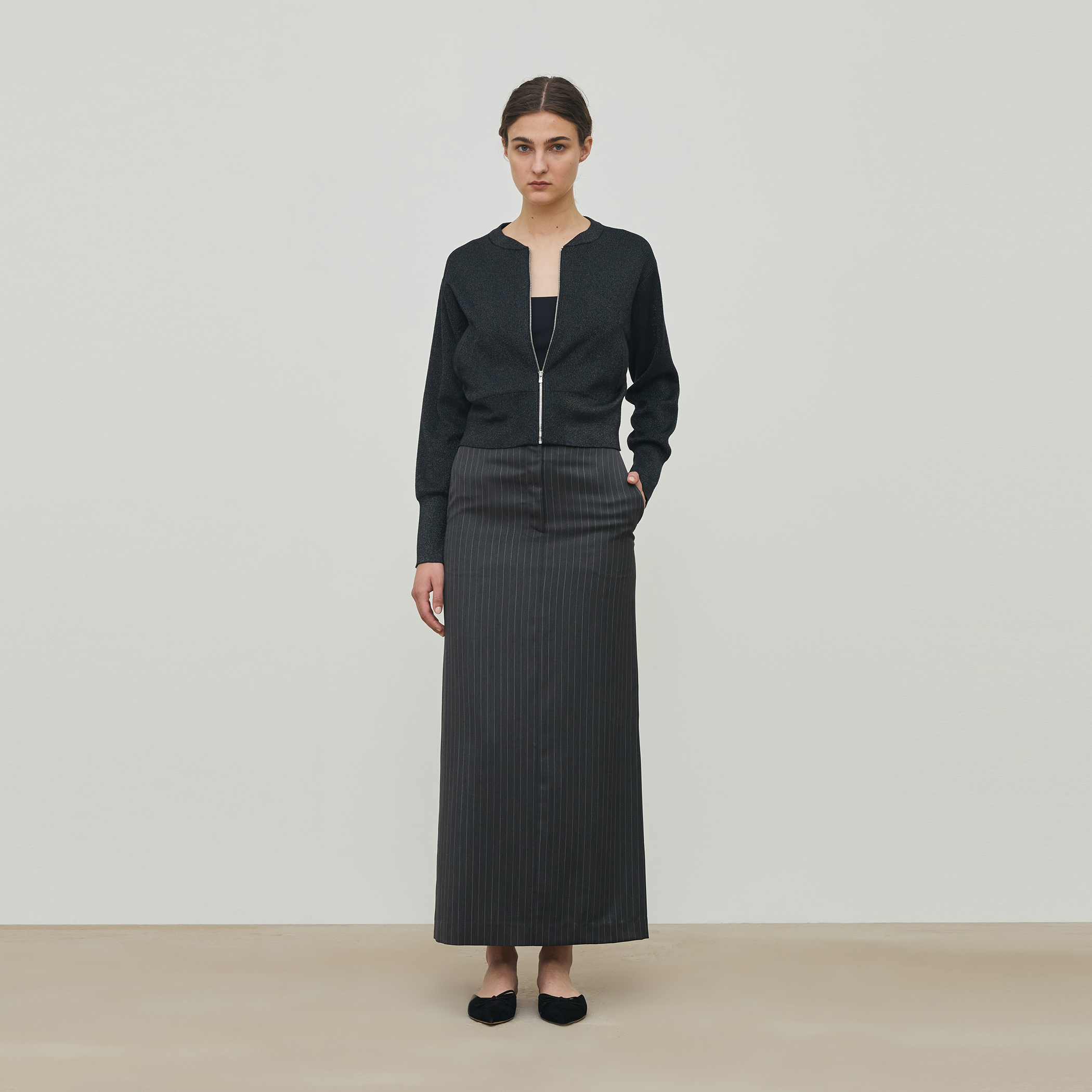 プレーティンググロッシーヤーン ジップアップブルゾン