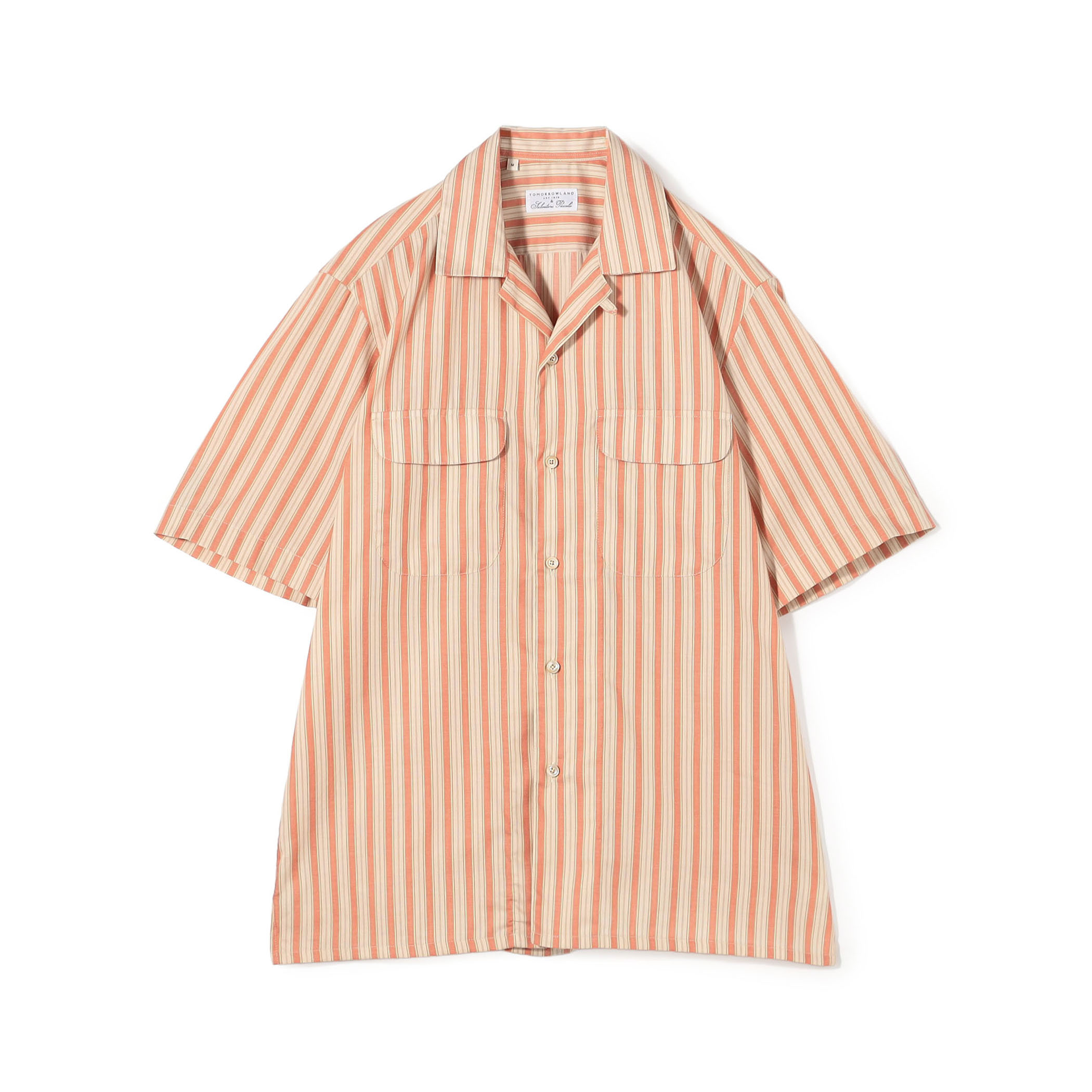 【別注】Salbatore Piccolo BRYAN コットンレーヨンストライプ オープンカラー ハーフスリーブシャツ